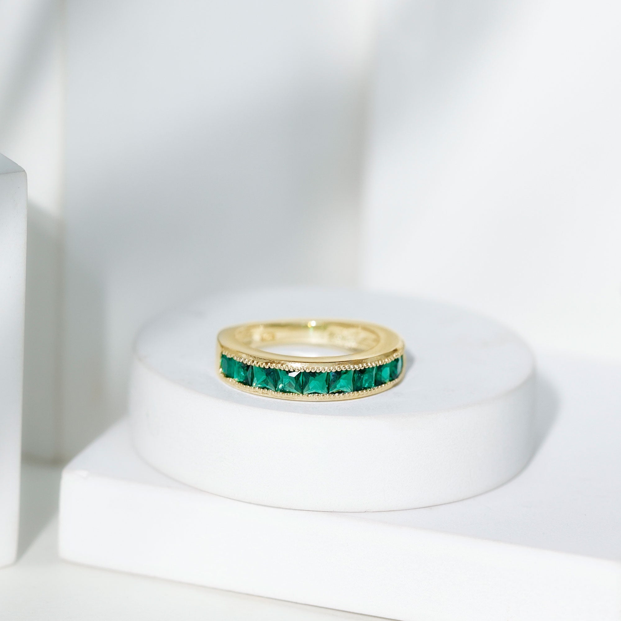 Princess Cut Lab Created Emerald Half Eternity Band