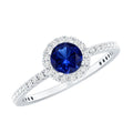 Certified 0.6 Carat Lab Grown Blue Sapphire Engagement Ring with Diamond Halo