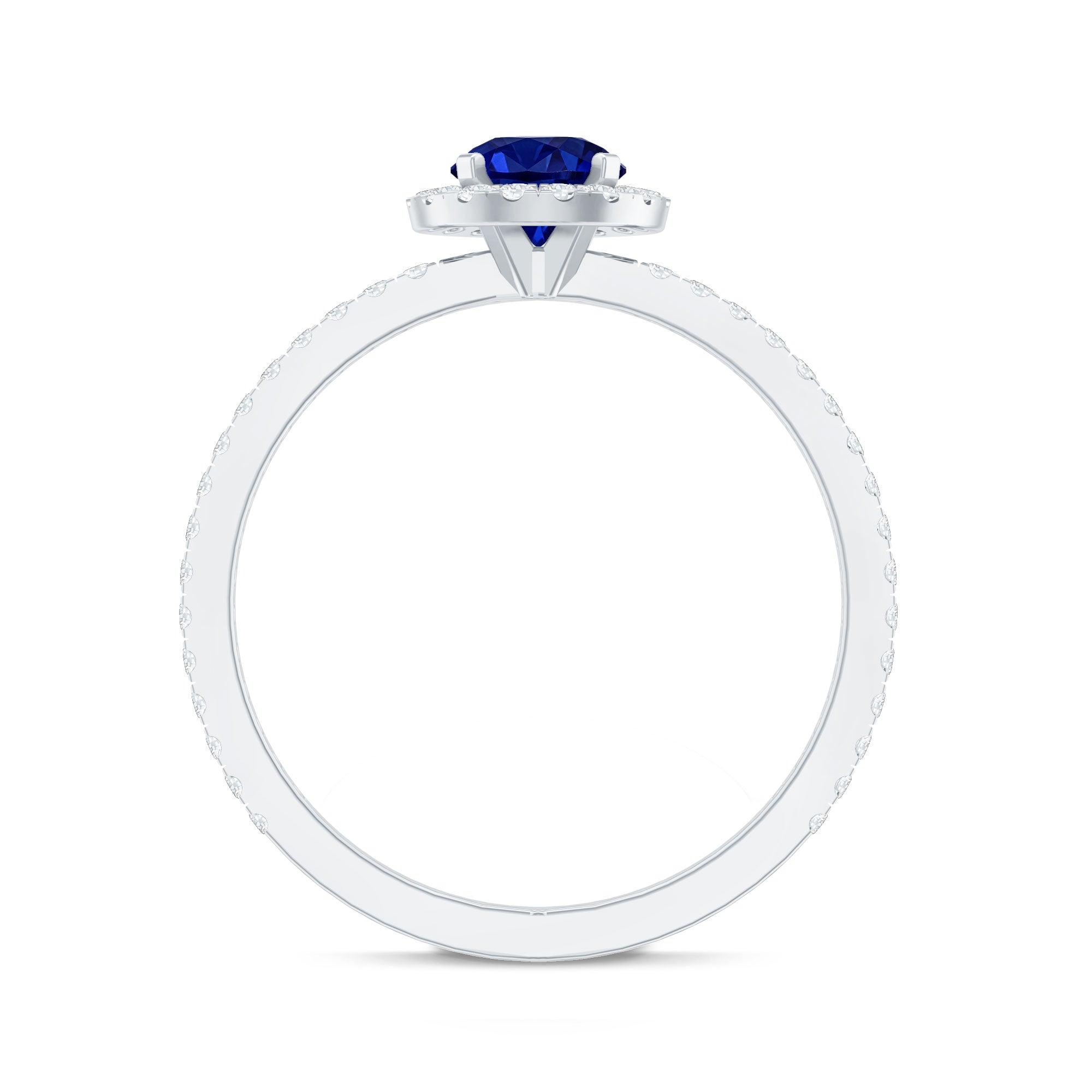 Certified 0.6 Carat Lab Grown Blue Sapphire Engagement Ring with Diamond Halo