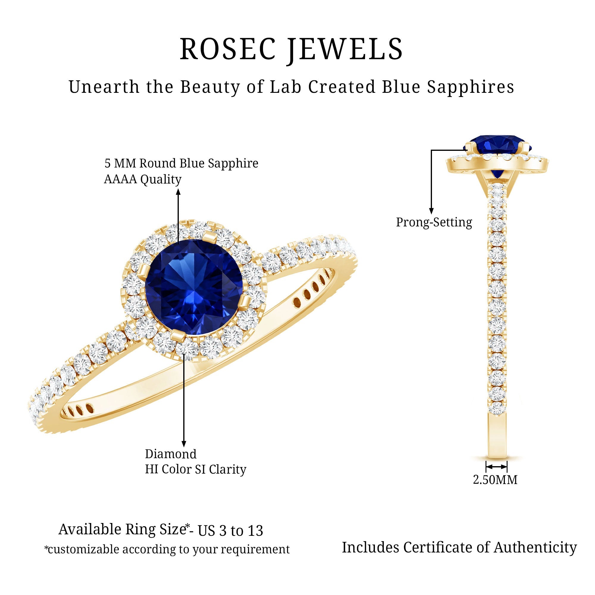 Certified 0.6 Carat Lab Grown Blue Sapphire Engagement Ring with Diamond Halo