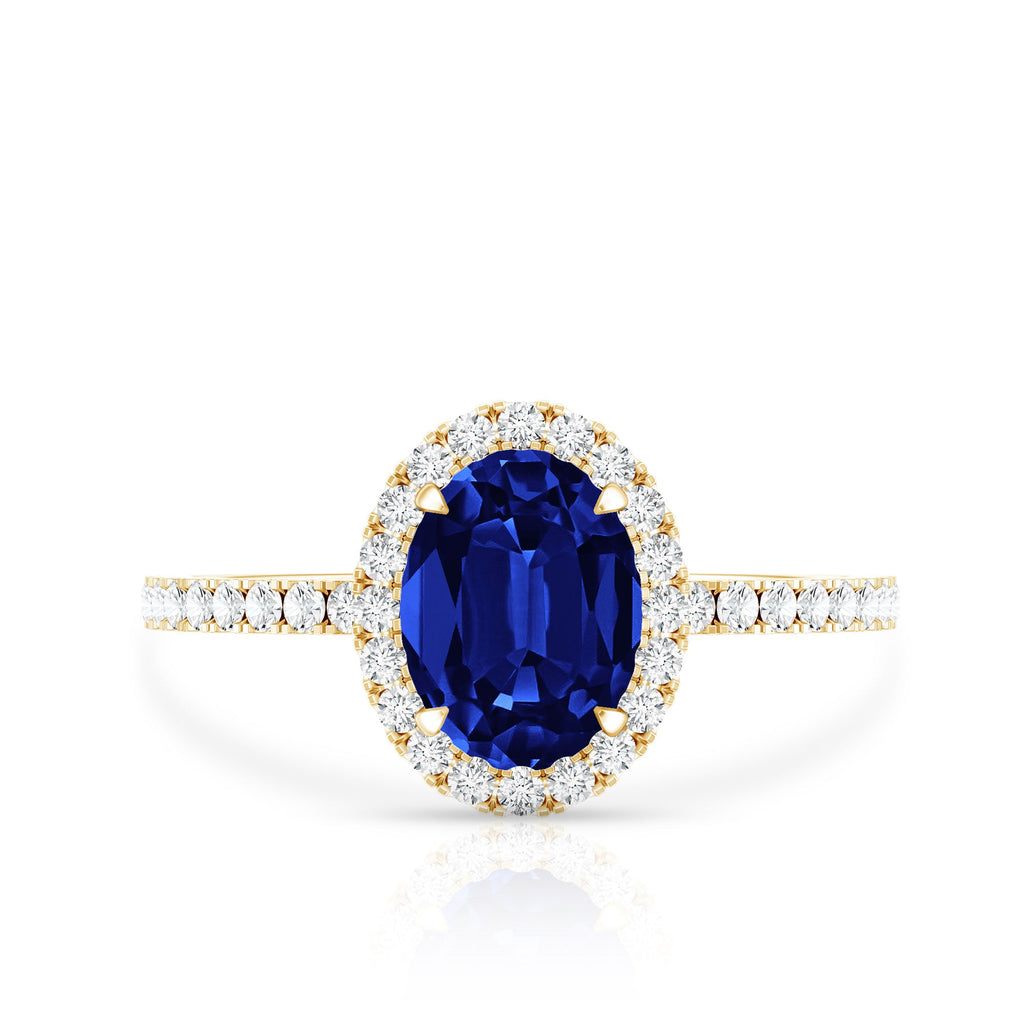 Certified 1.5 Carat Oval Lab Grown Blue Sapphire  Engagement Ring with Diamond Halo