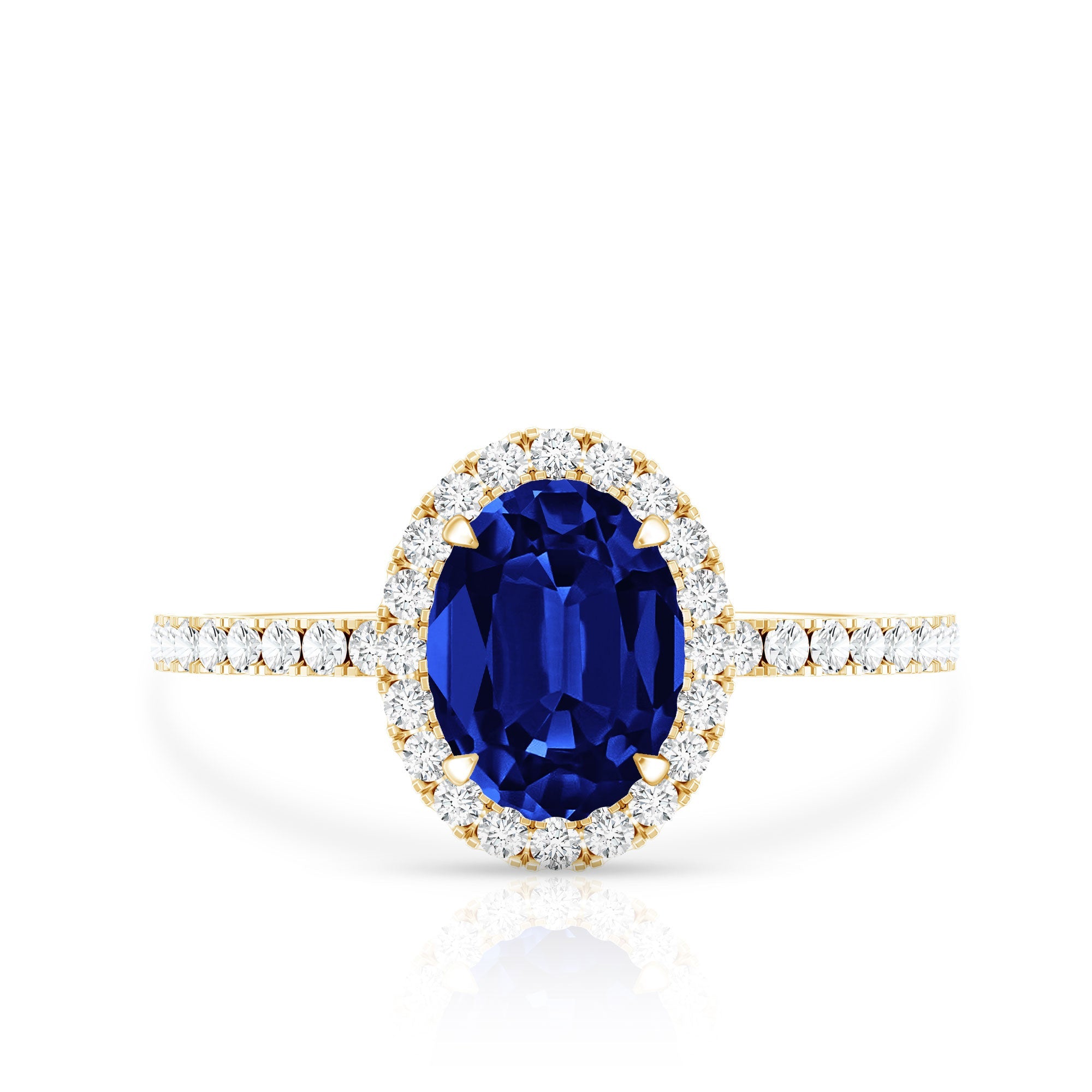 Certified 1.5 Carat Oval Lab Grown Blue Sapphire  Engagement Ring with Diamond Halo