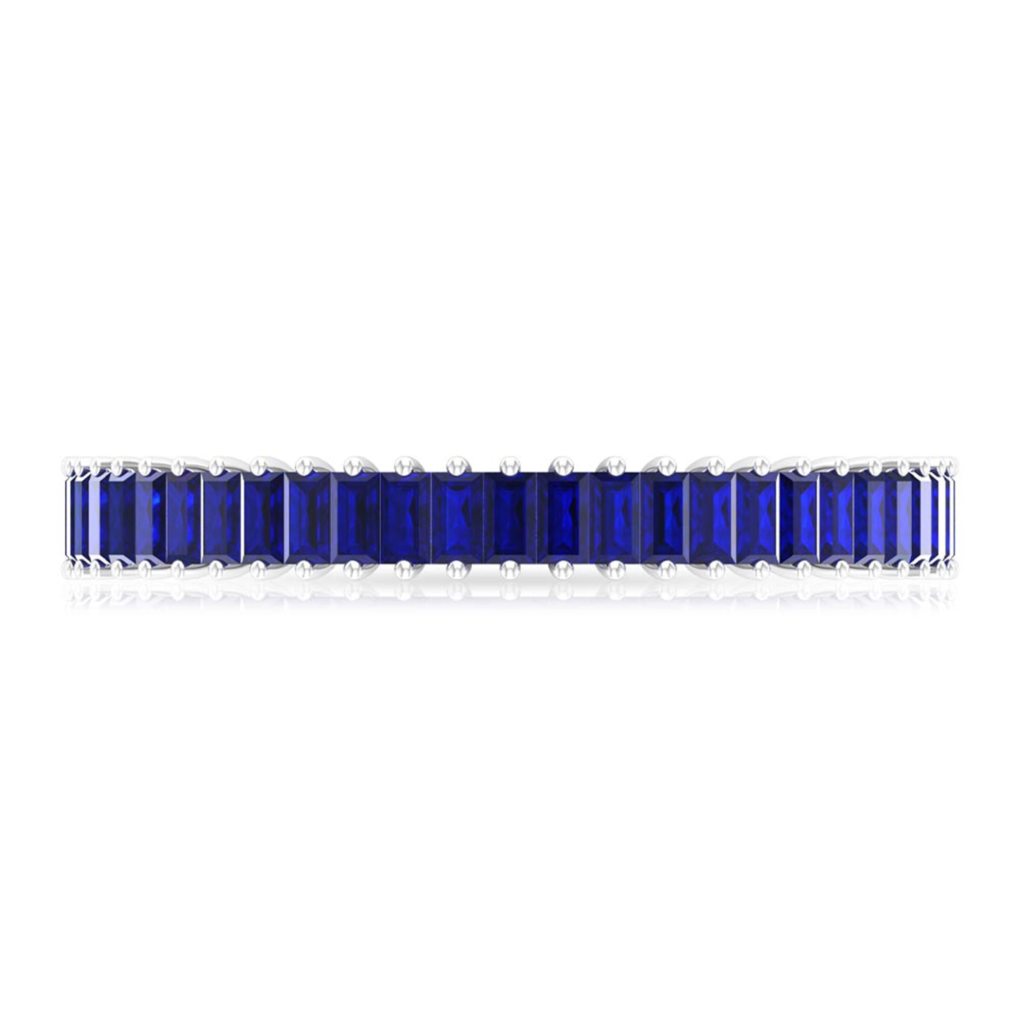 Certified Lab Grown Blue Sapphire Baguette Eternity Band Ring