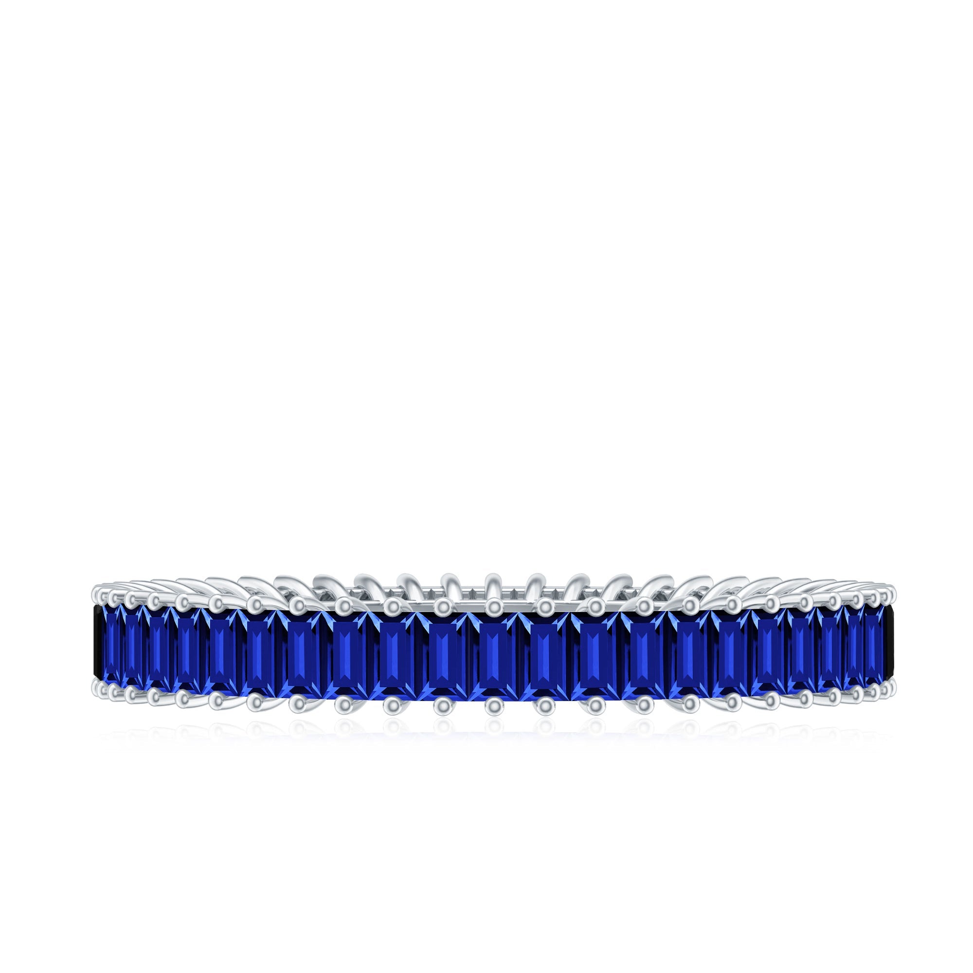 Certified Lab Grown Blue Sapphire Baguette Eternity Band Ring