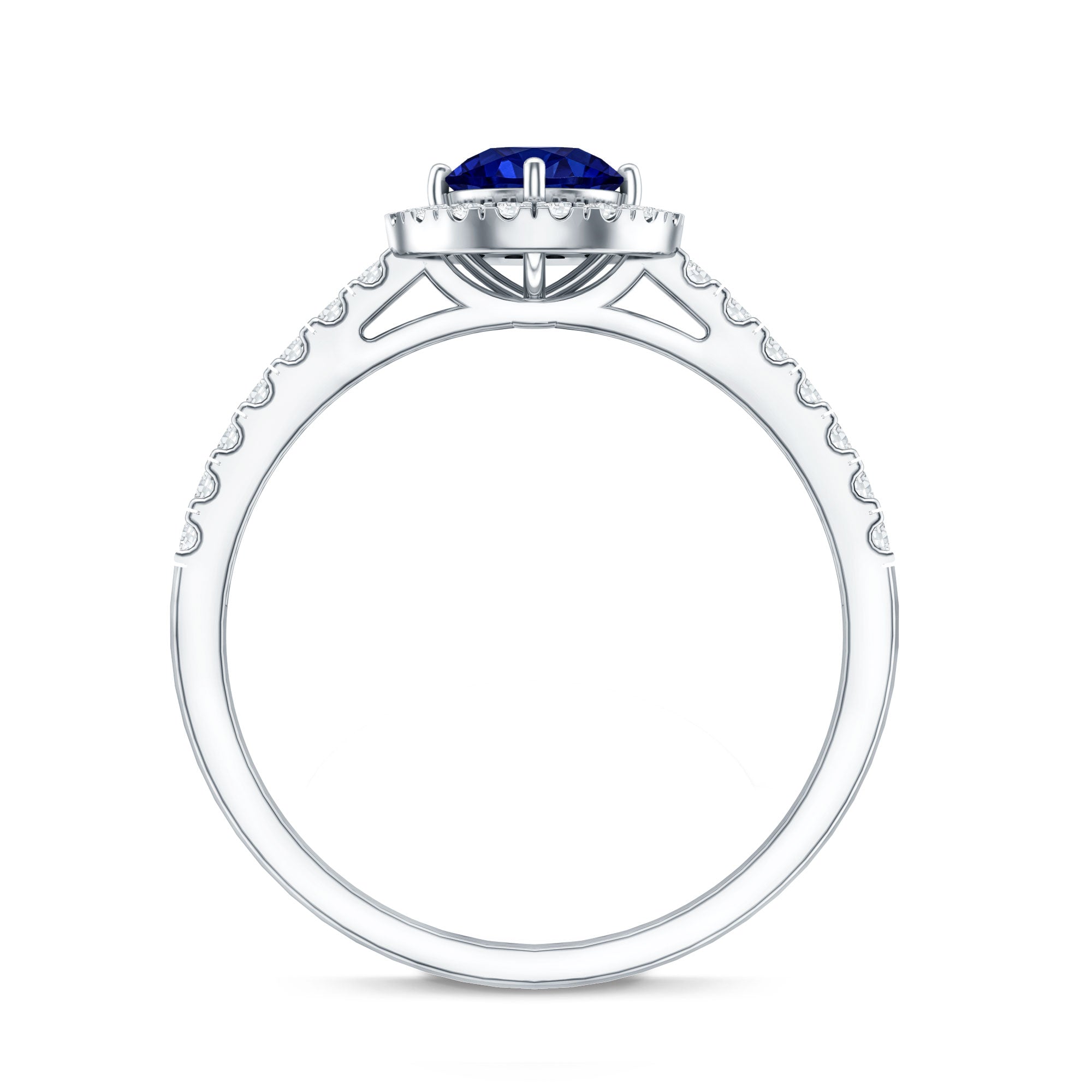 Certified 0.6 Carat Lab Grown Blue Sapphire Diamond Engagement Ring with Halo