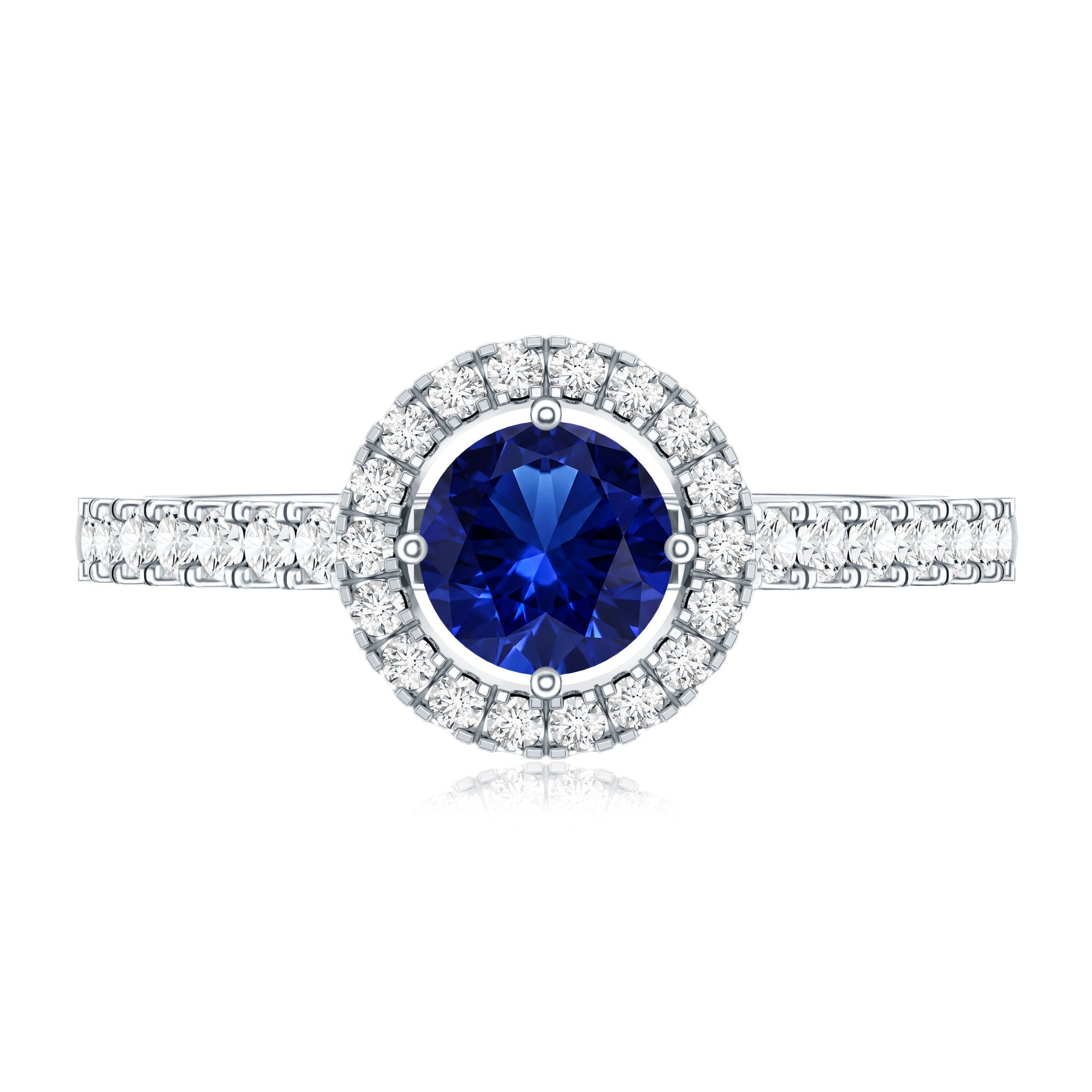 Certified 0.6 Carat Lab Grown Blue Sapphire Diamond Engagement Ring with Halo