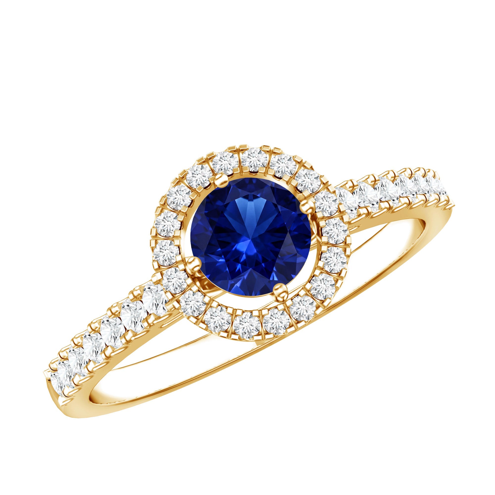 Certified 0.6 Carat Lab Grown Blue Sapphire Diamond Engagement Ring with Halo