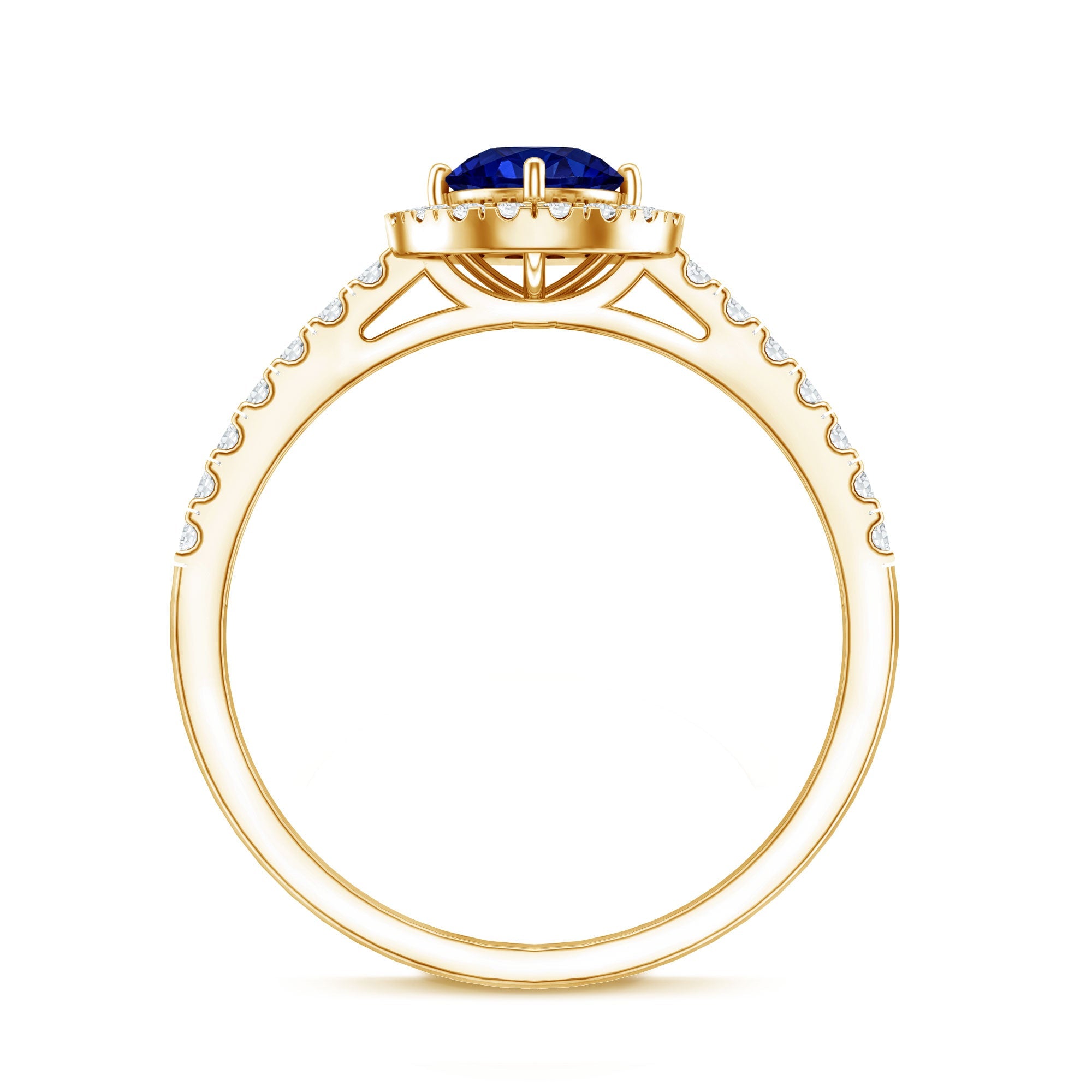 Certified 0.6 Carat Lab Grown Blue Sapphire Diamond Engagement Ring with Halo
