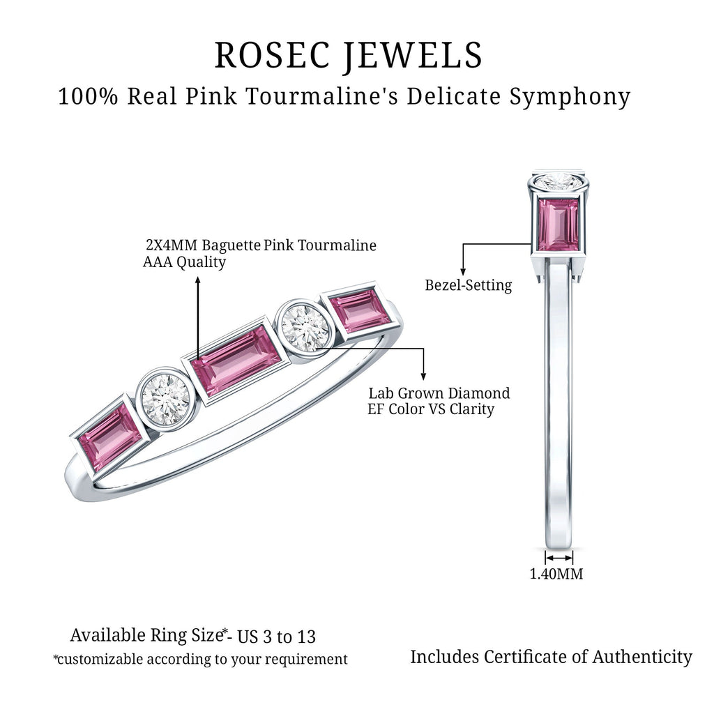Pink Tourmaline and Diamond Stackable Ring in Bezel Setting