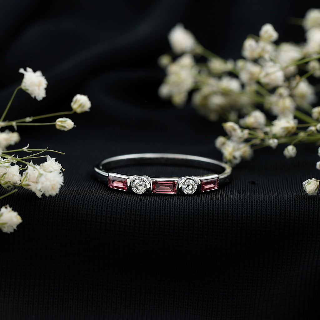 Pink Tourmaline and Diamond Stackable Ring in Bezel Setting