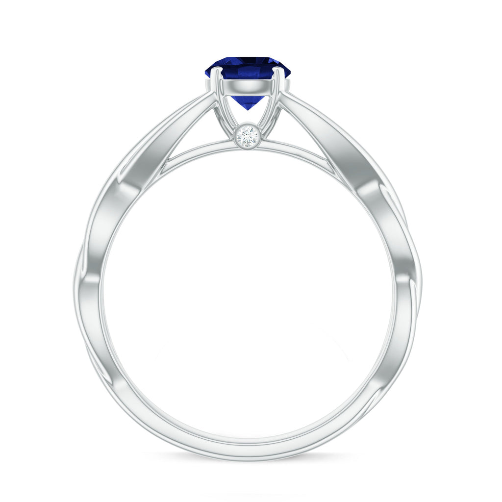 Certified 0.6 Carat Lab Grown Blue Sapphire Promise Ring with Surprise Diamond