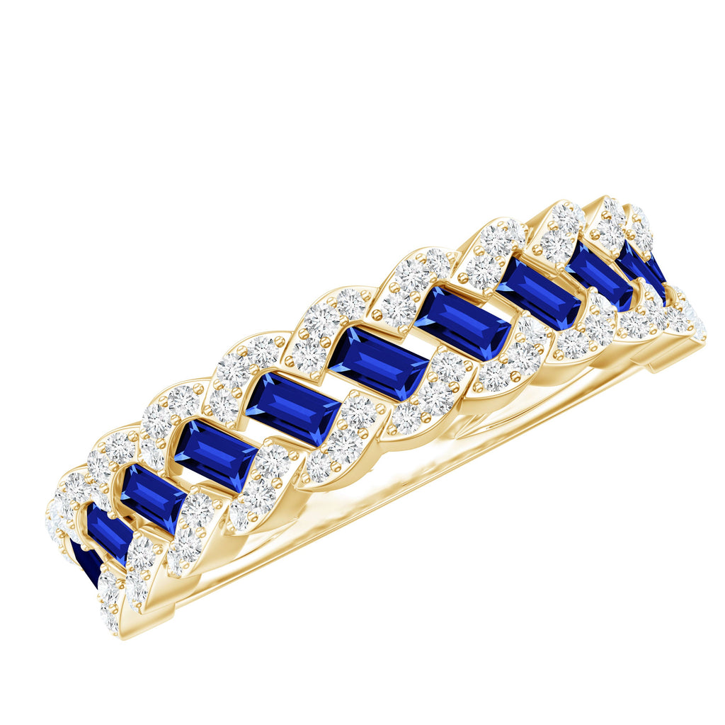 Certified Baguette Lab Grown Blue Sapphire Half Eternity Band with Diamond
