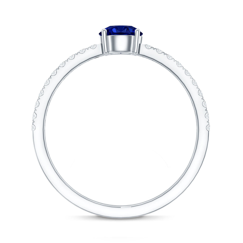 0.6 Carat Lab Created Blue Sapphire Promise Ring with Diamond Side Stones