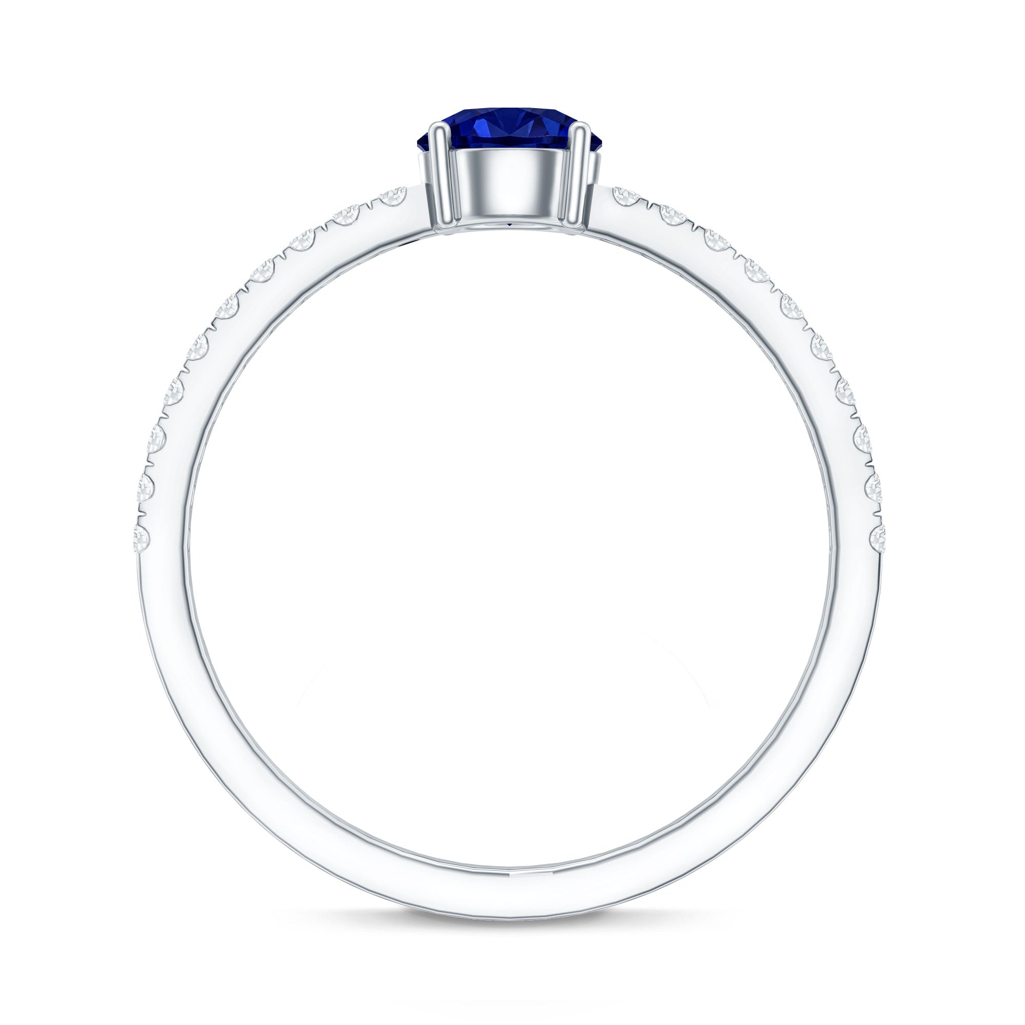 0.6 Carat Lab Created Blue Sapphire Promise Ring with Diamond Side Stones