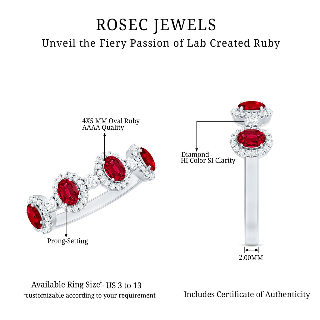 Oval Lab Created Ruby and Diamond Half Eternity Wedding Band
