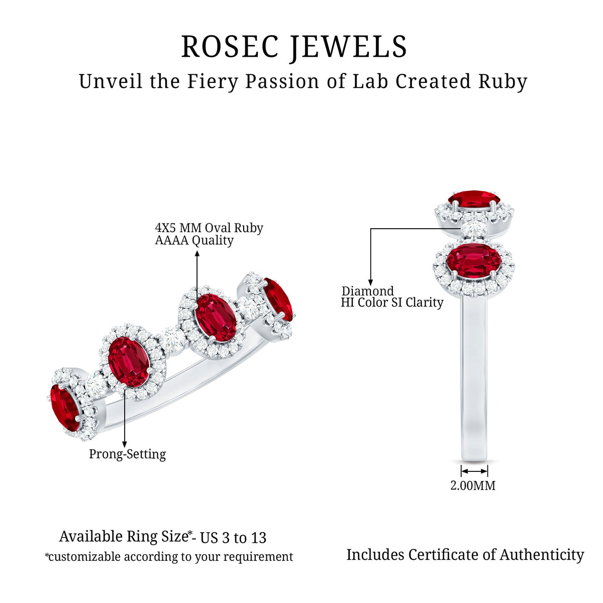 Oval Lab Created Ruby and Diamond Half Eternity Wedding Band