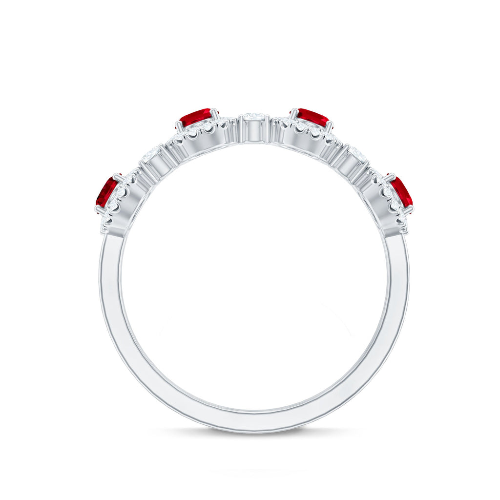 Oval Lab Created Ruby and Diamond Half Eternity Wedding Band
