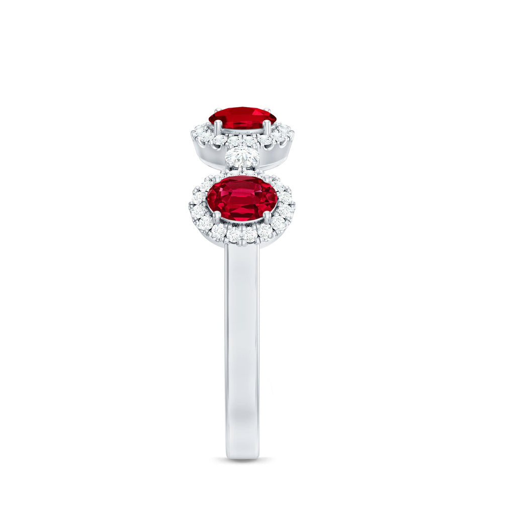 Oval Lab Created Ruby and Diamond Half Eternity Wedding Band
