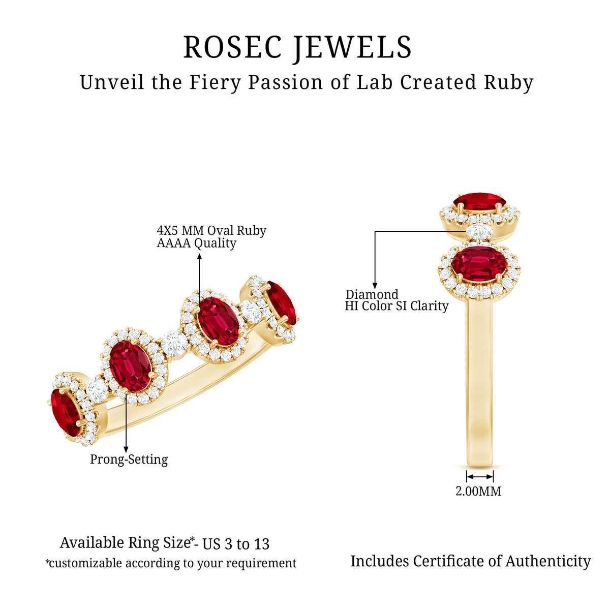 Oval Lab Created Ruby and Diamond Half Eternity Wedding Band