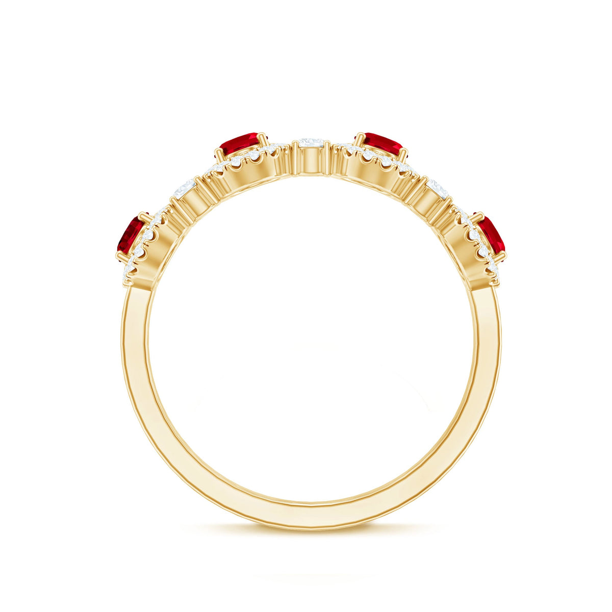 Oval Lab Created Ruby and Diamond Half Eternity Wedding Band