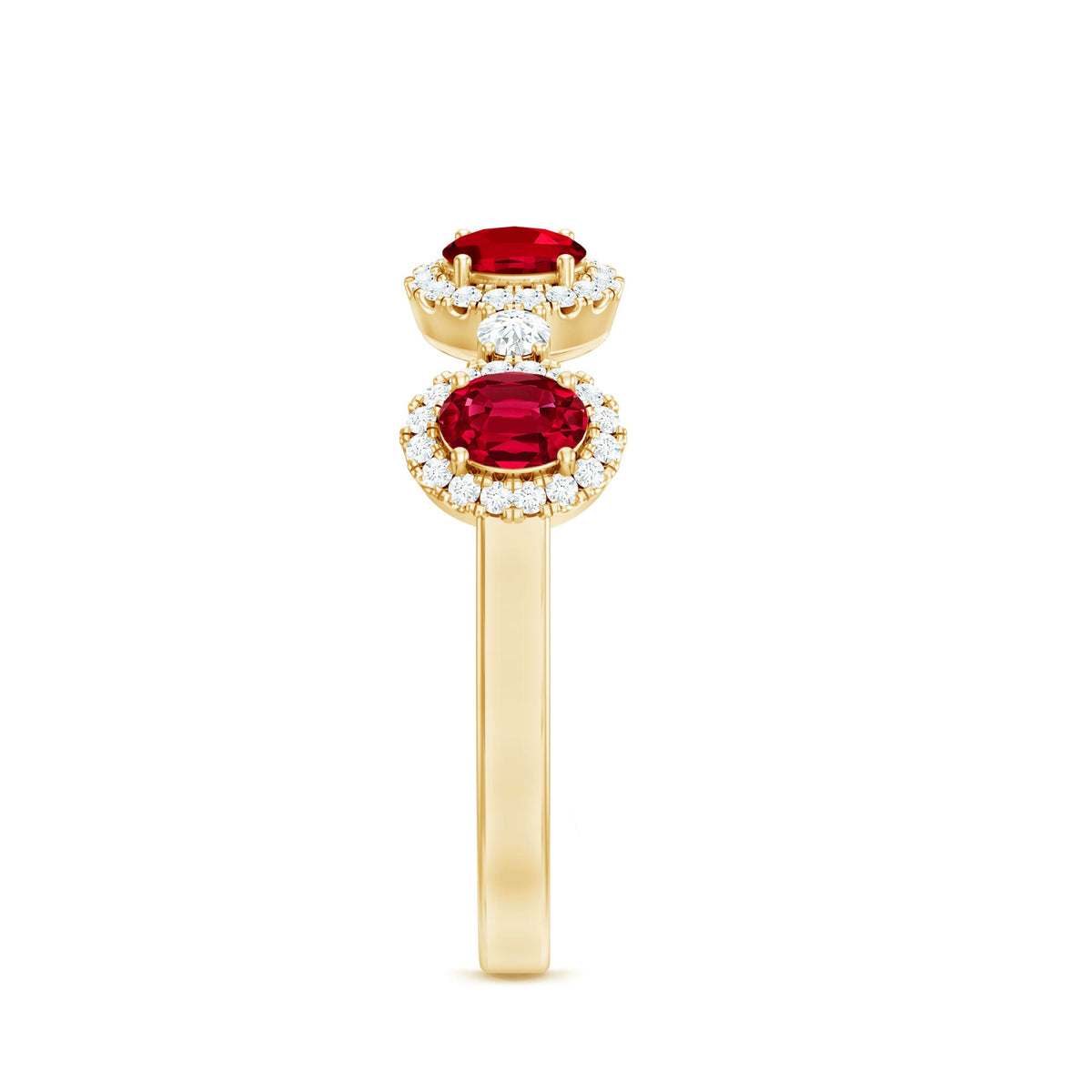 Oval Lab Created Ruby and Diamond Half Eternity Wedding Band