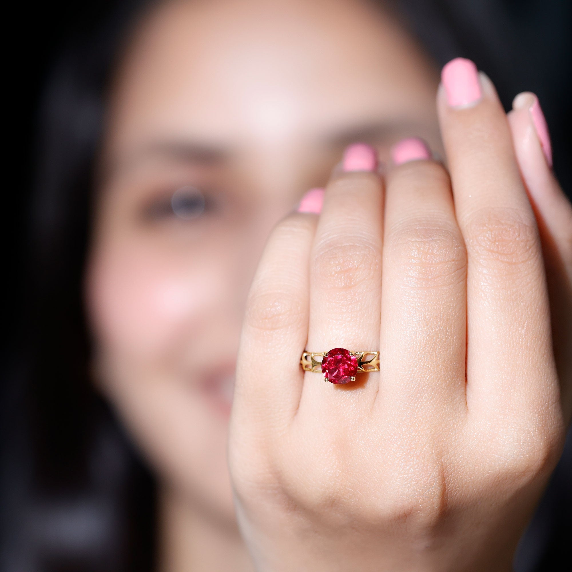 2.3 Carat Lab Created Ruby Solitaire Engagement Ring with Filigree Design