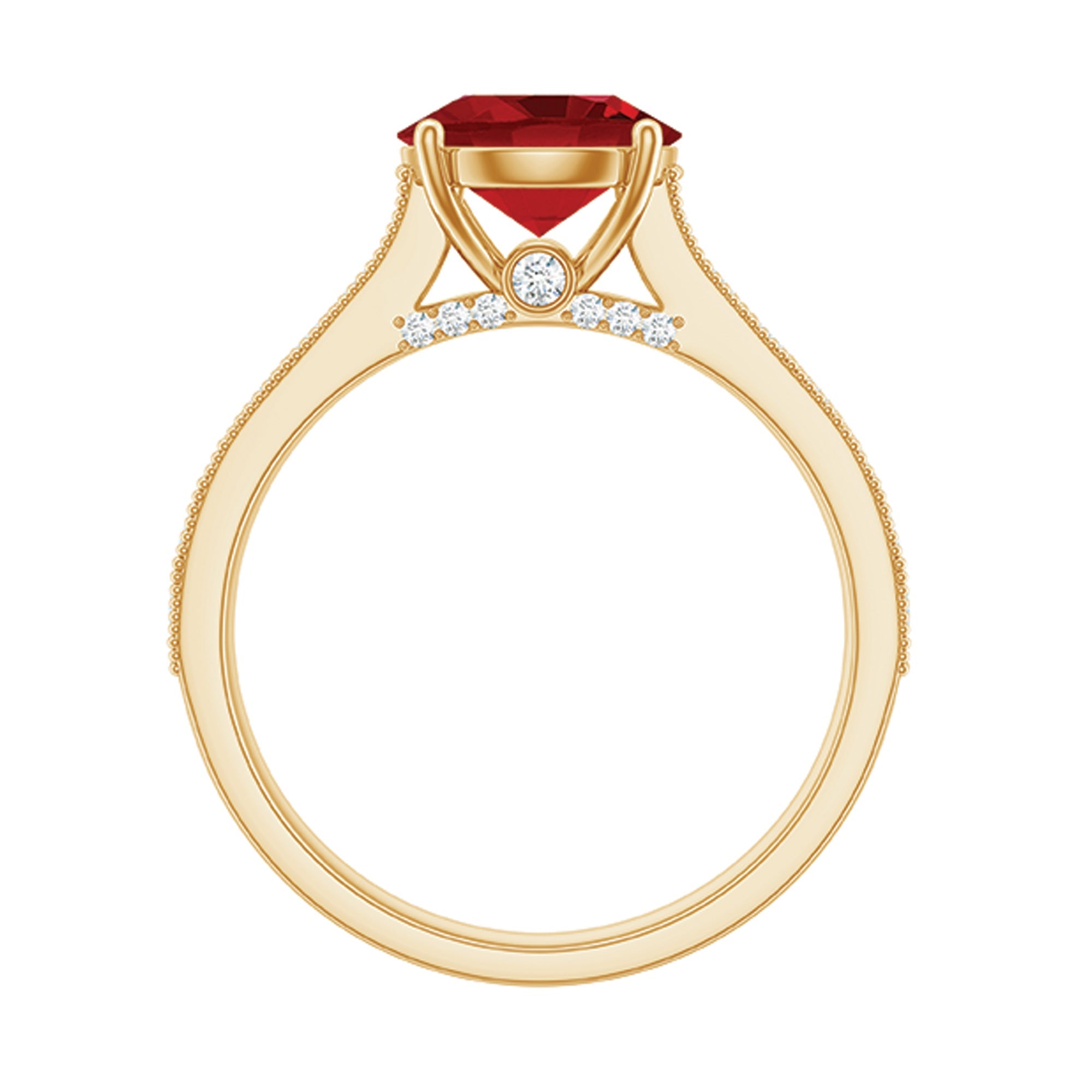 Created Ruby Solitaire Engagement Ring with Diamond