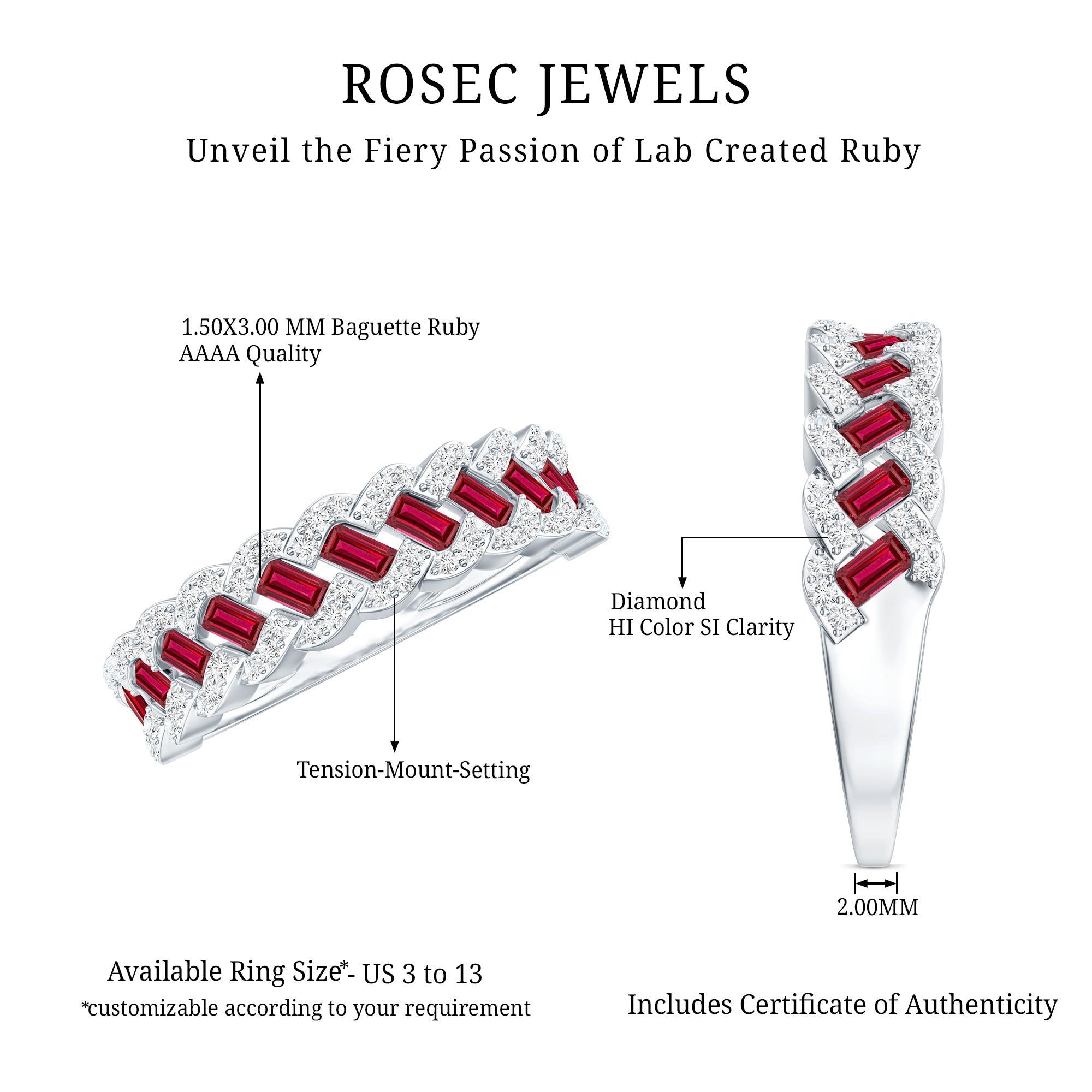Baguette Created Ruby Braided Eternity Band Ring with Diamond
