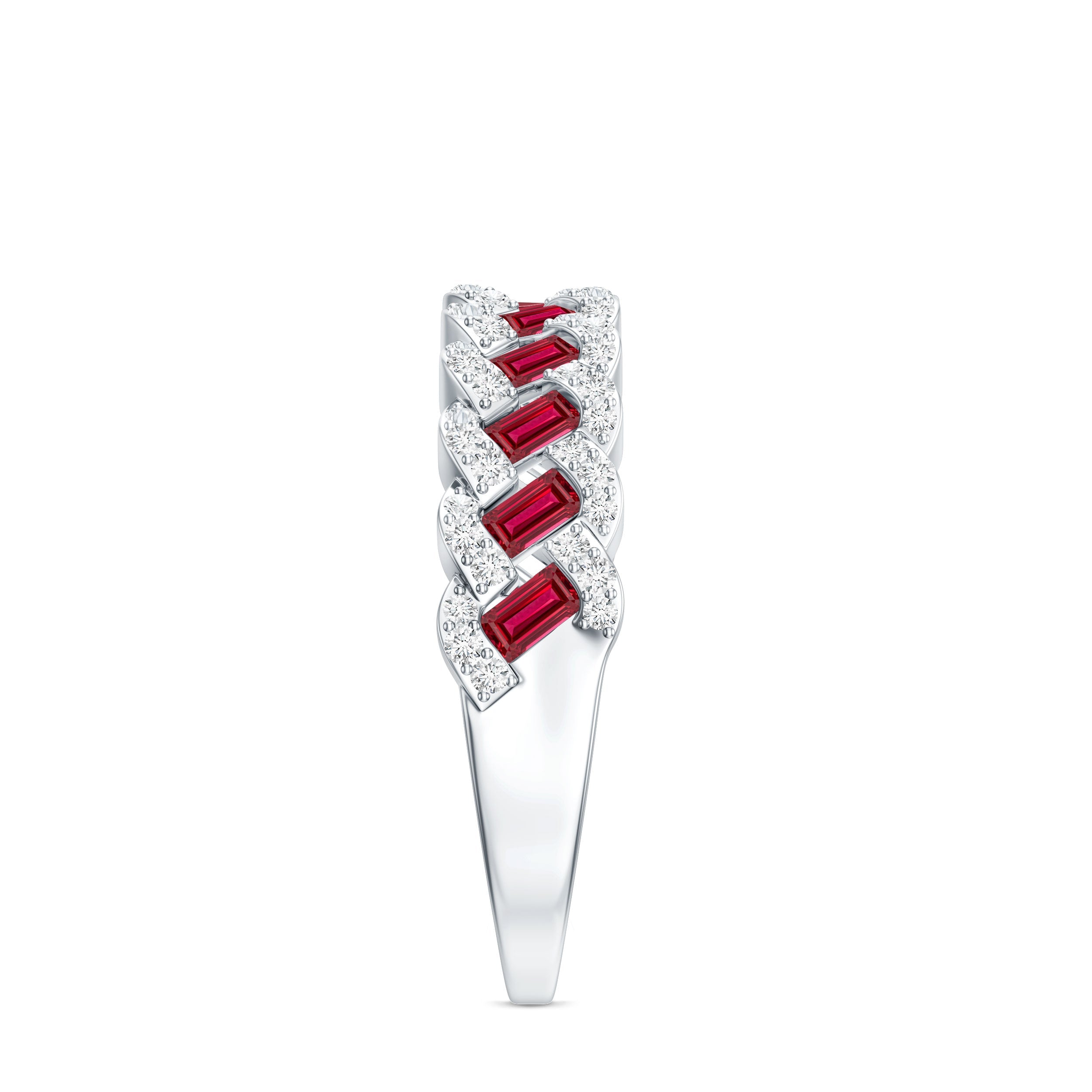 Baguette Created Ruby Braided Eternity Band Ring with Diamond