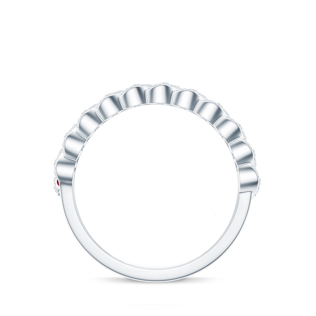 Baguette Created Ruby Braided Eternity Band Ring with Diamond