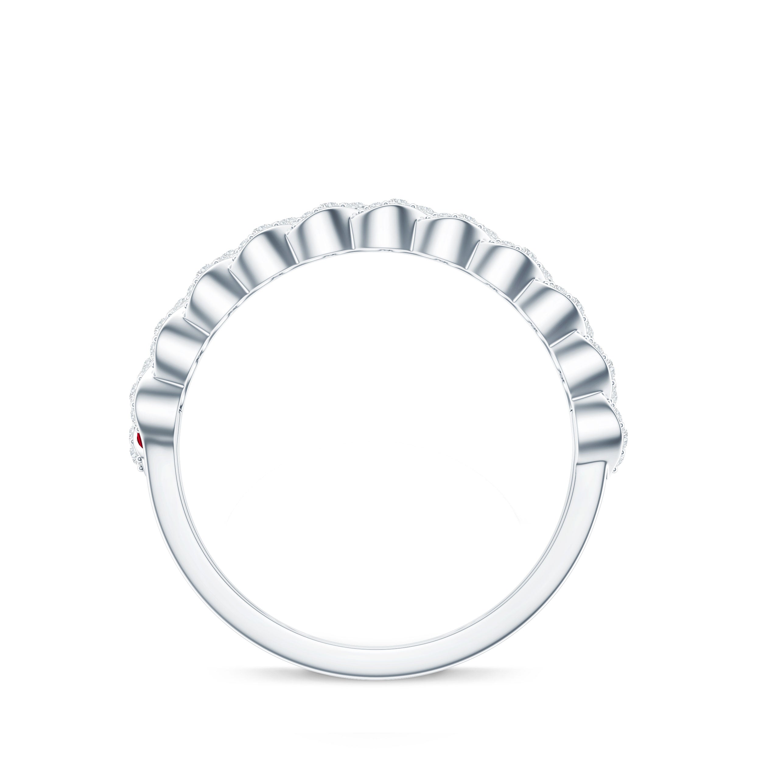 Baguette Created Ruby Braided Eternity Band Ring with Diamond