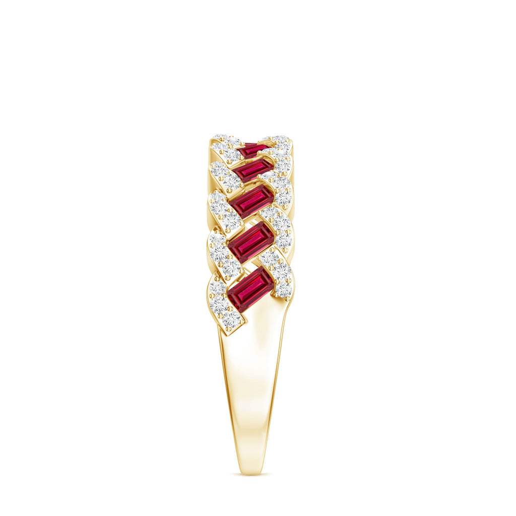 Baguette Created Ruby Braided Eternity Band Ring with Diamond