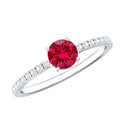 Round Lab Created Ruby Solitaire Promise Ring with Diamond