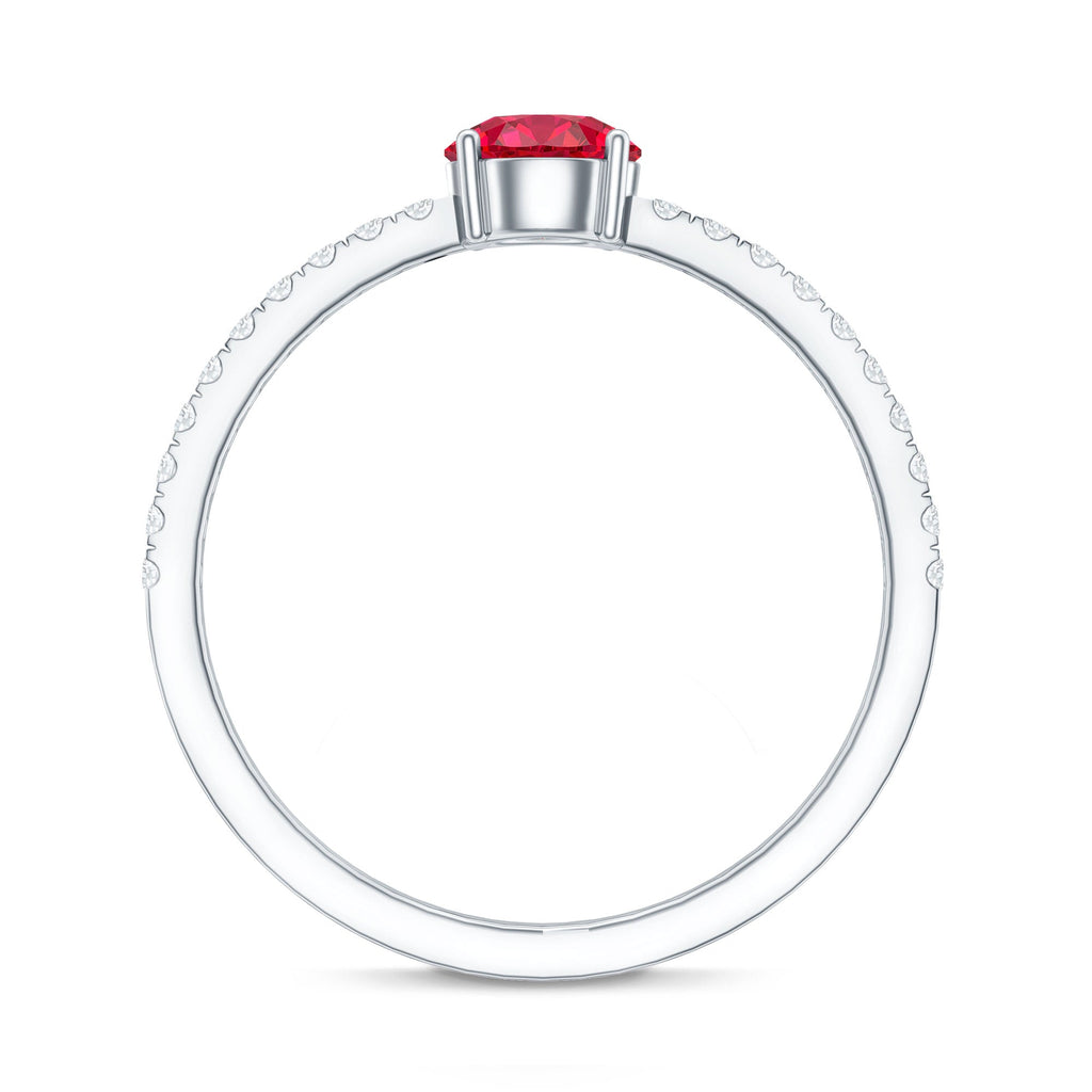 Round Lab Created Ruby Solitaire Promise Ring with Diamond