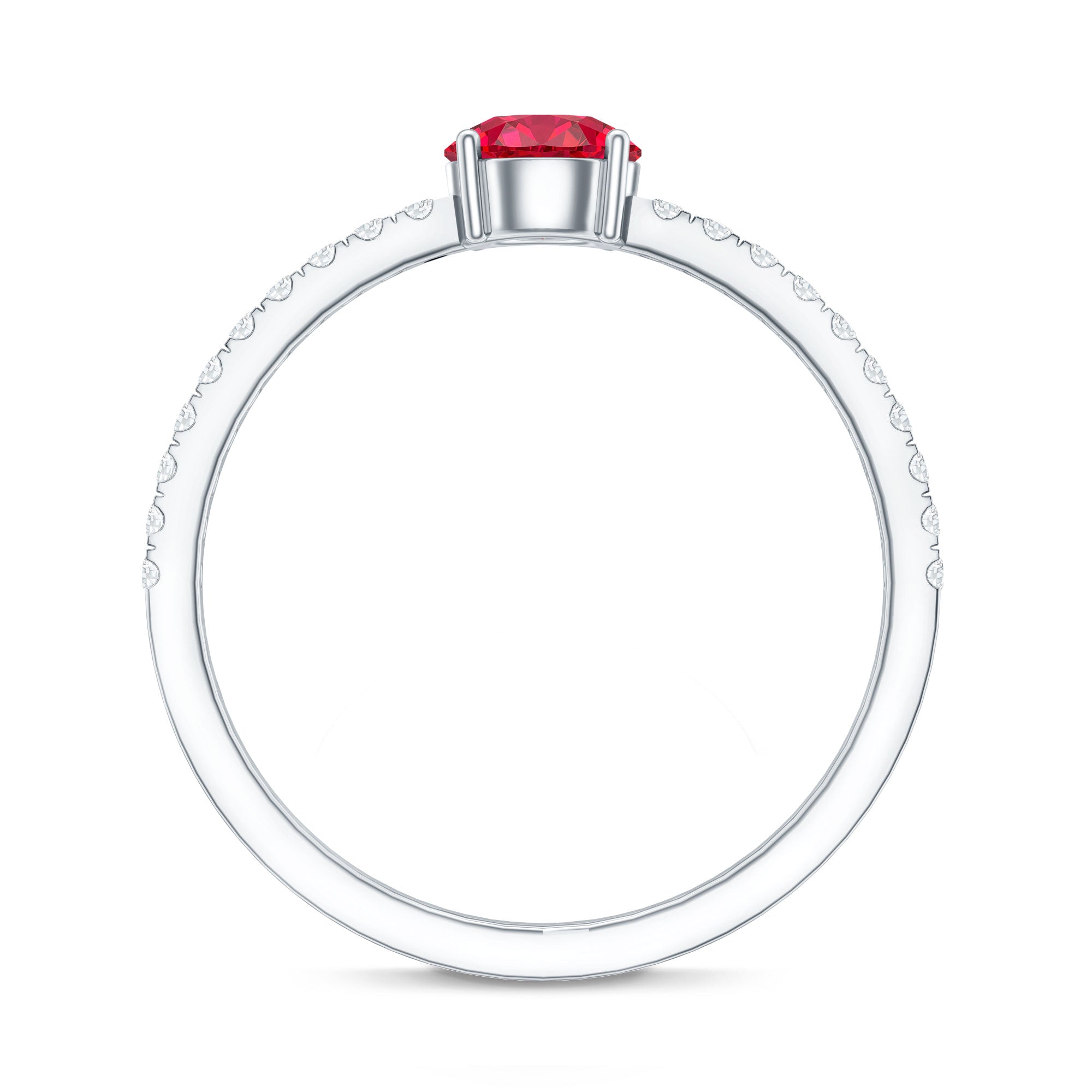 Round Lab Created Ruby Solitaire Promise Ring with Diamond