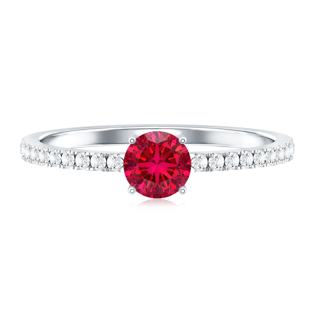 Round Lab Created Ruby Solitaire Promise Ring with Diamond