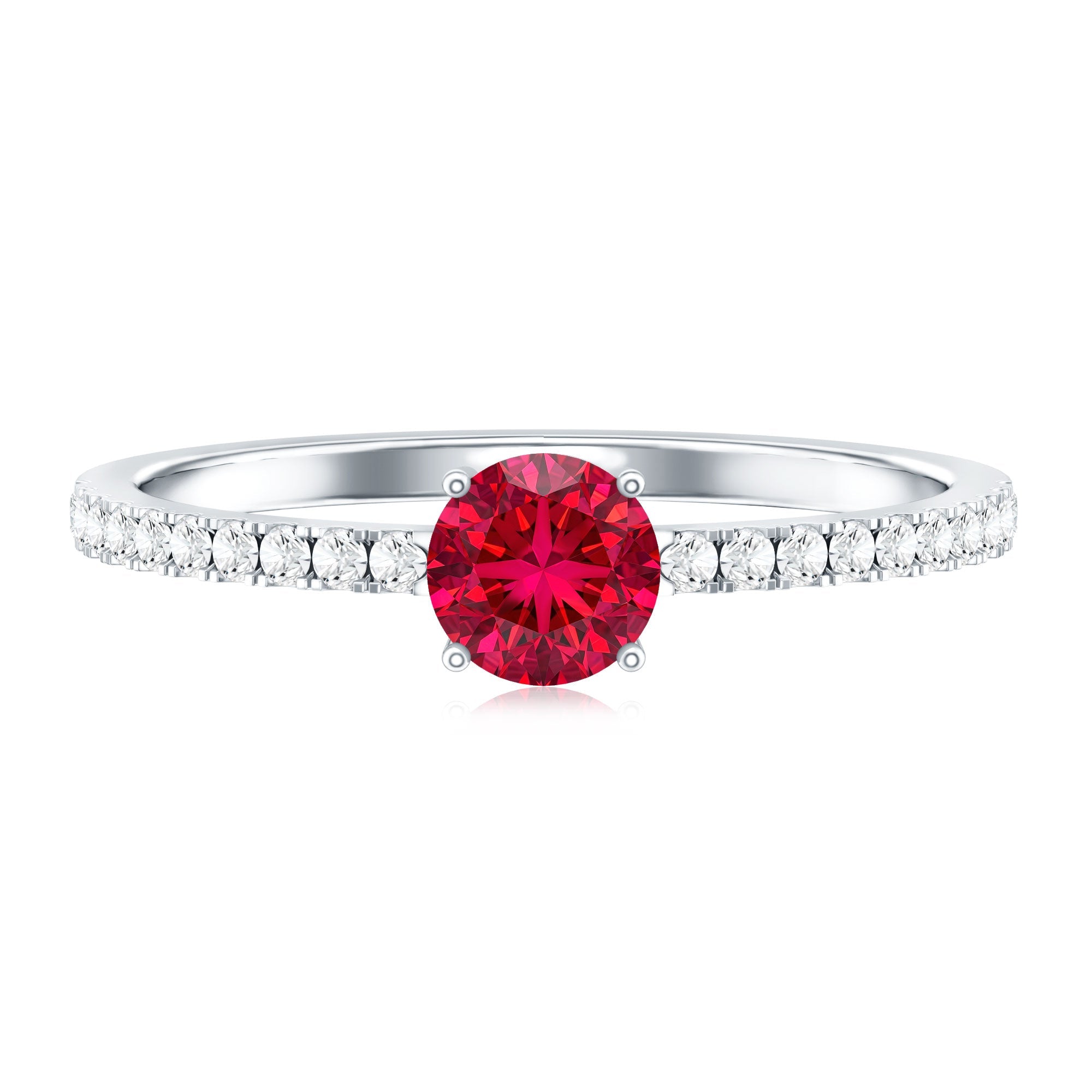 Round Lab Created Ruby Solitaire Promise Ring with Diamond