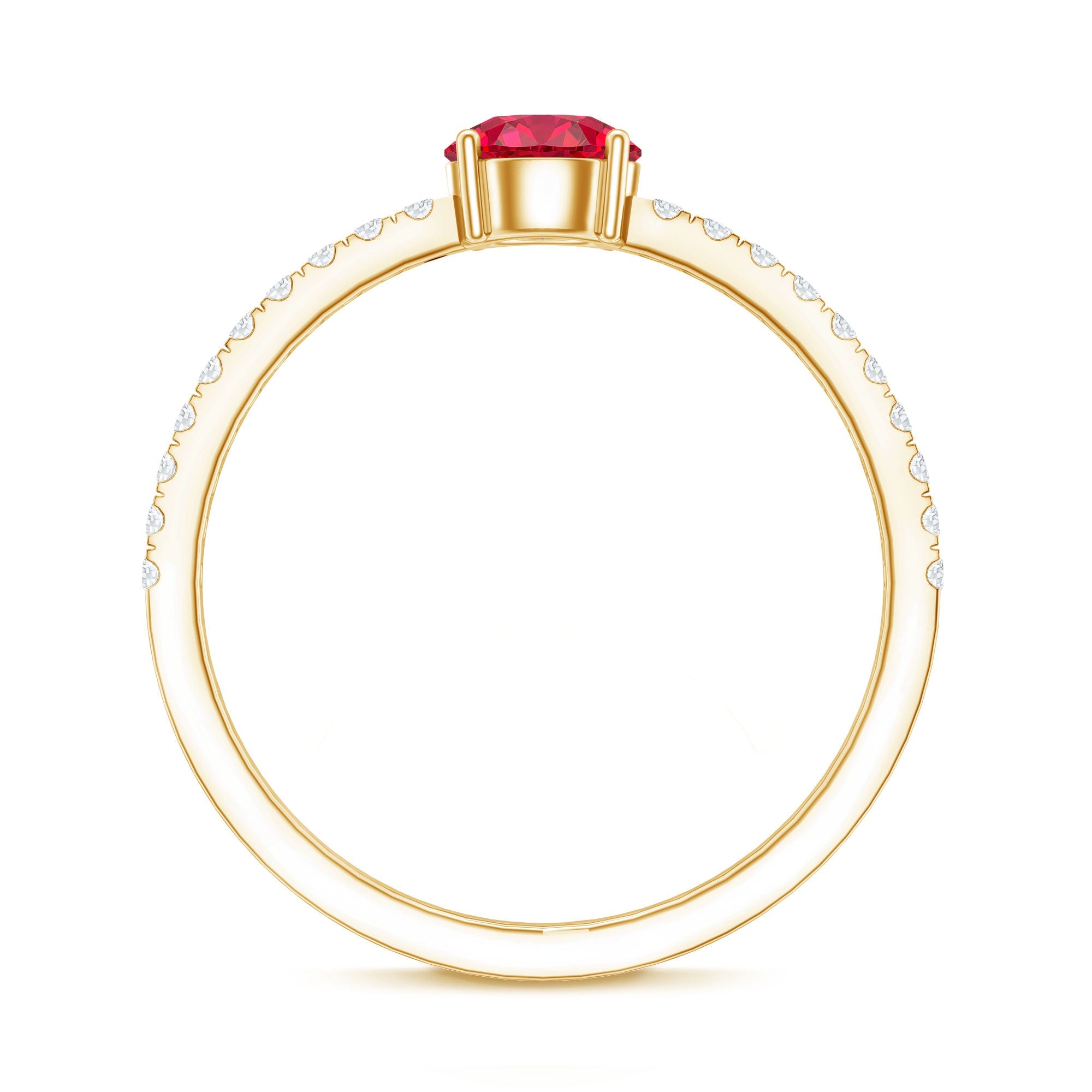 Round Lab Created Ruby Solitaire Promise Ring with Diamond