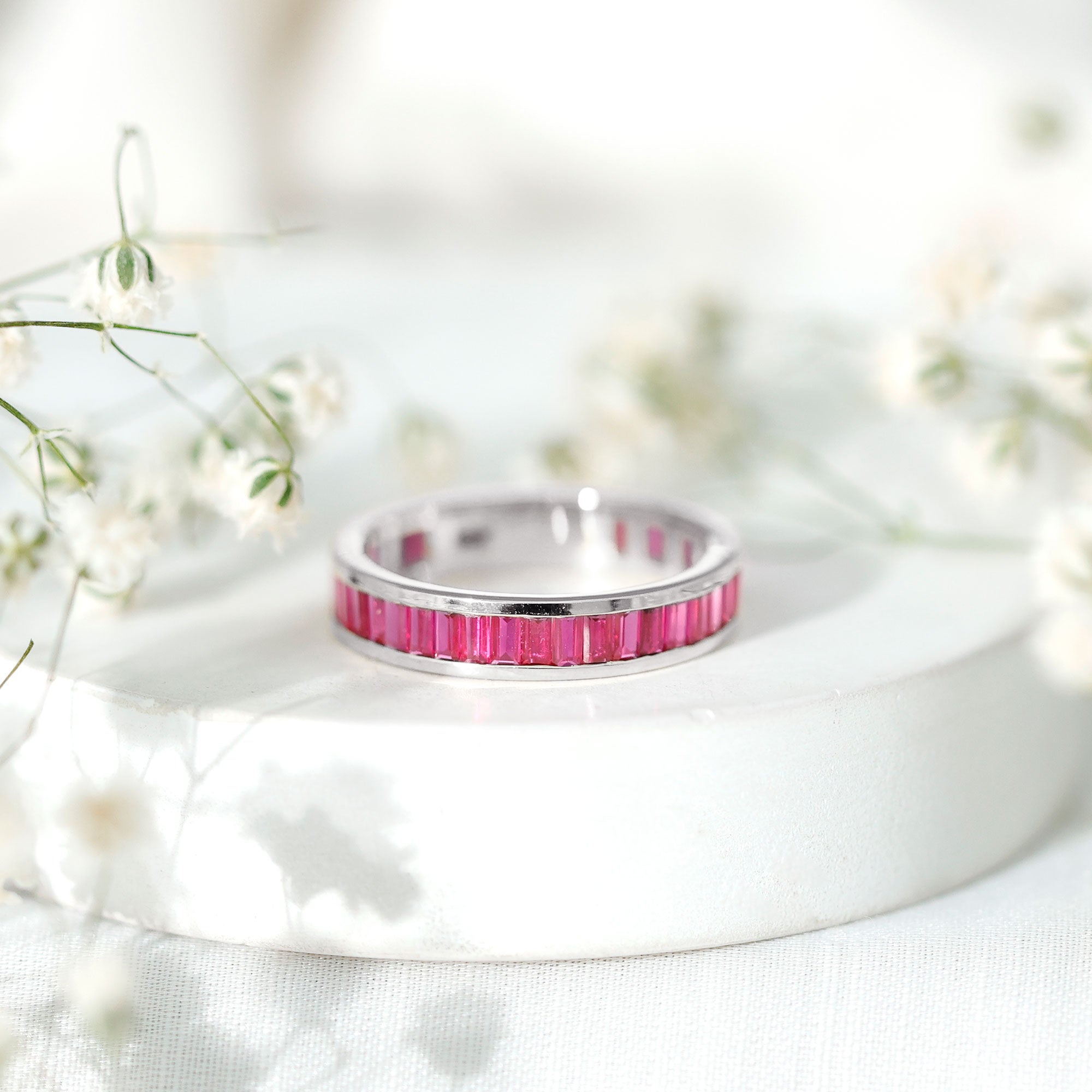 Certified Lab Grown Ruby Baguette Eternity Band for Women