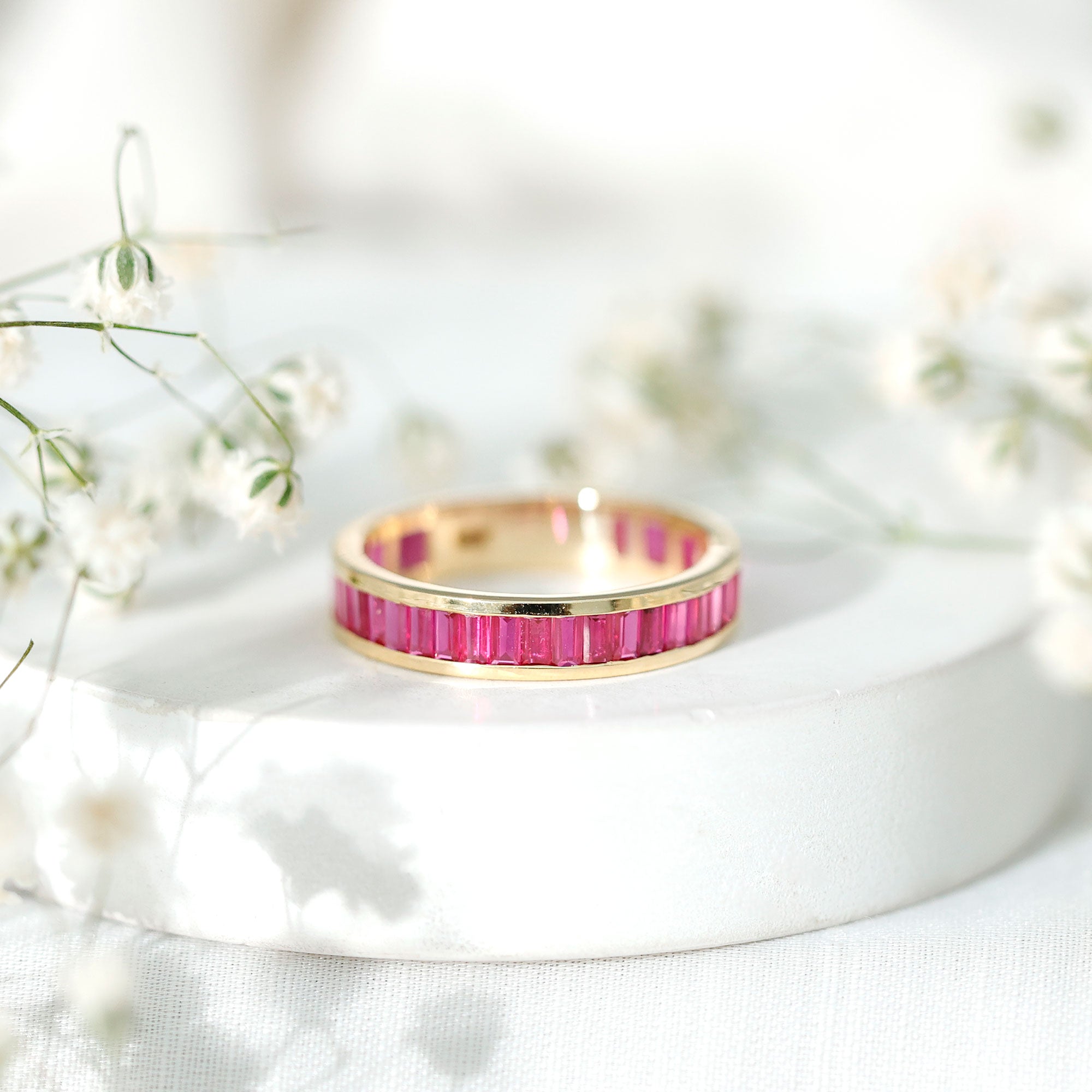 Certified Lab Grown Ruby Baguette Eternity Band for Women