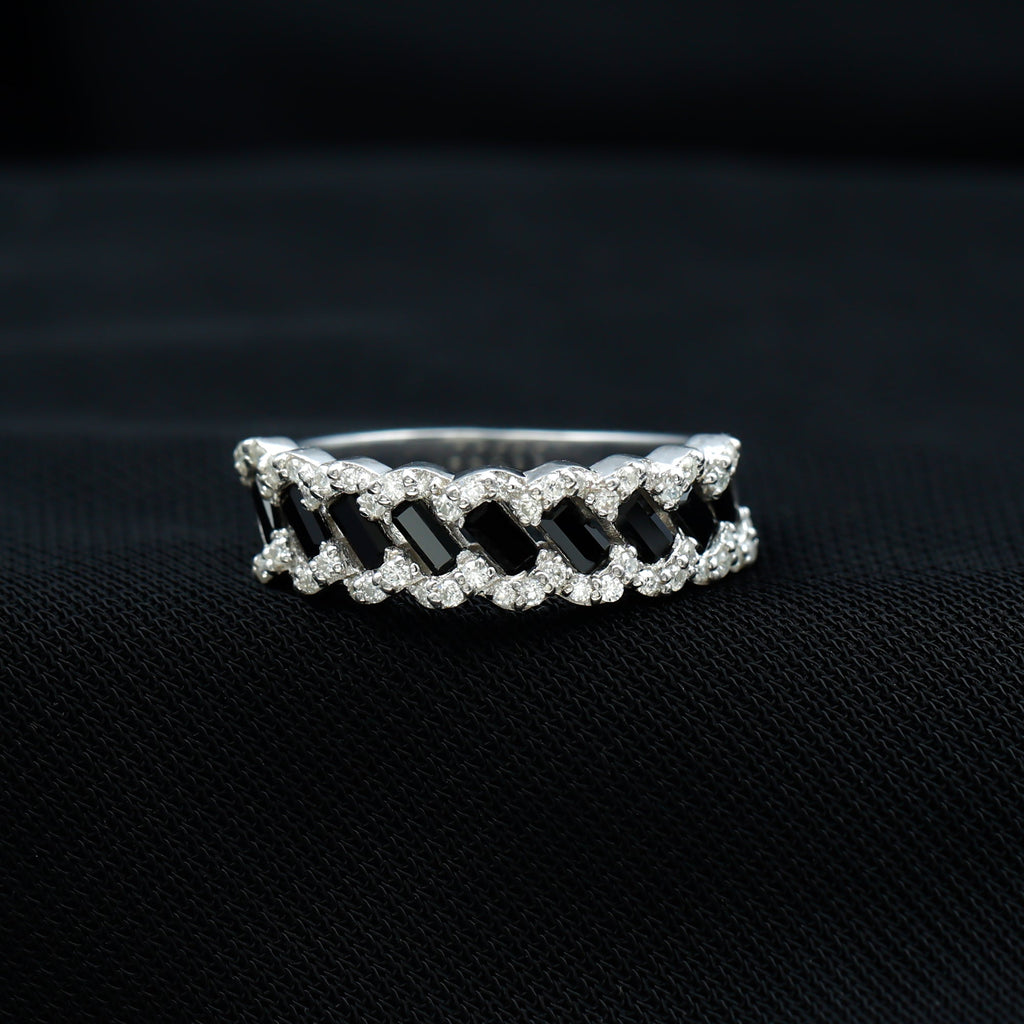 Certified Lab Grown Black and White Diamond Half Eternity Band Ring for Anniversary