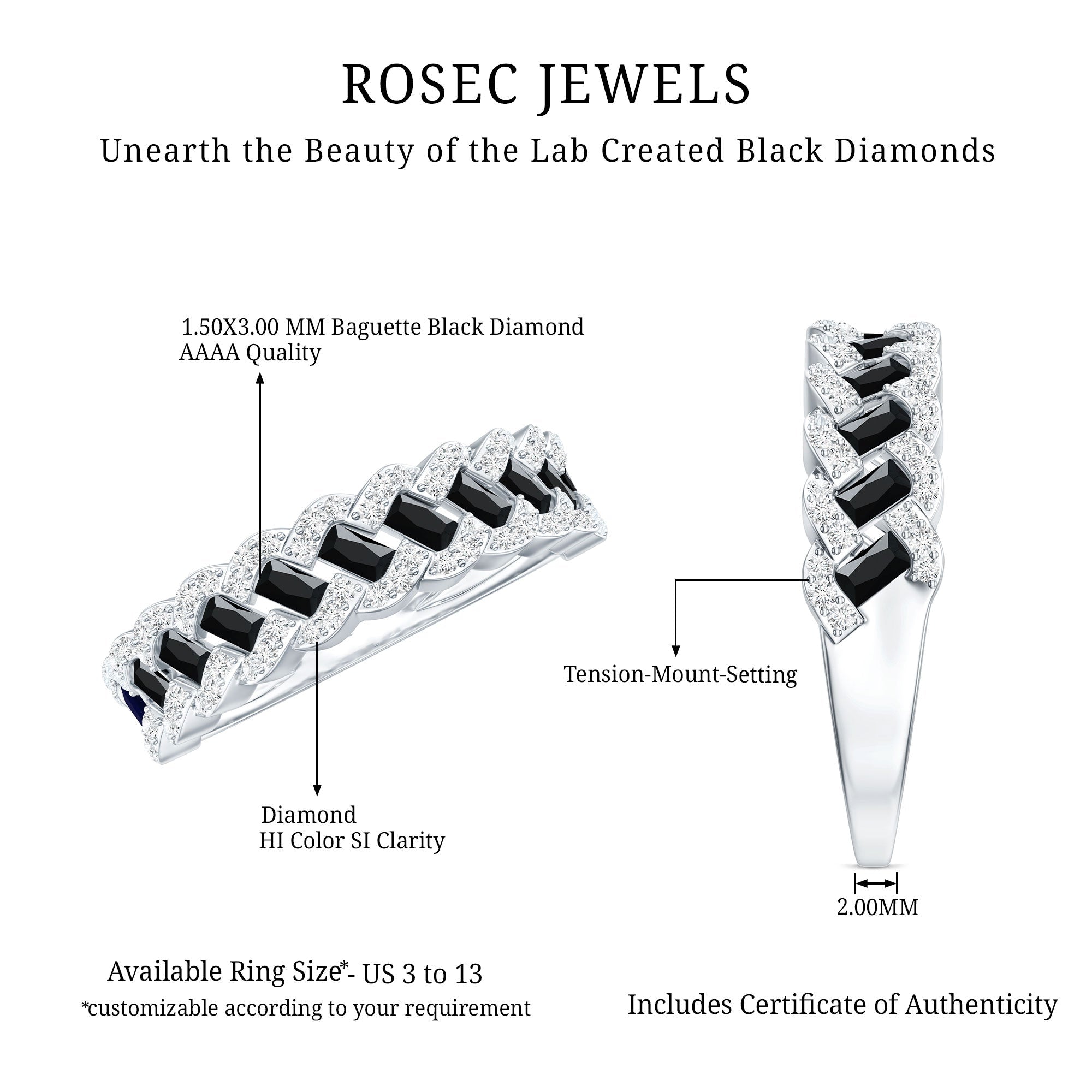 Certified Lab Grown Black and White Diamond Half Eternity Band Ring for Anniversary