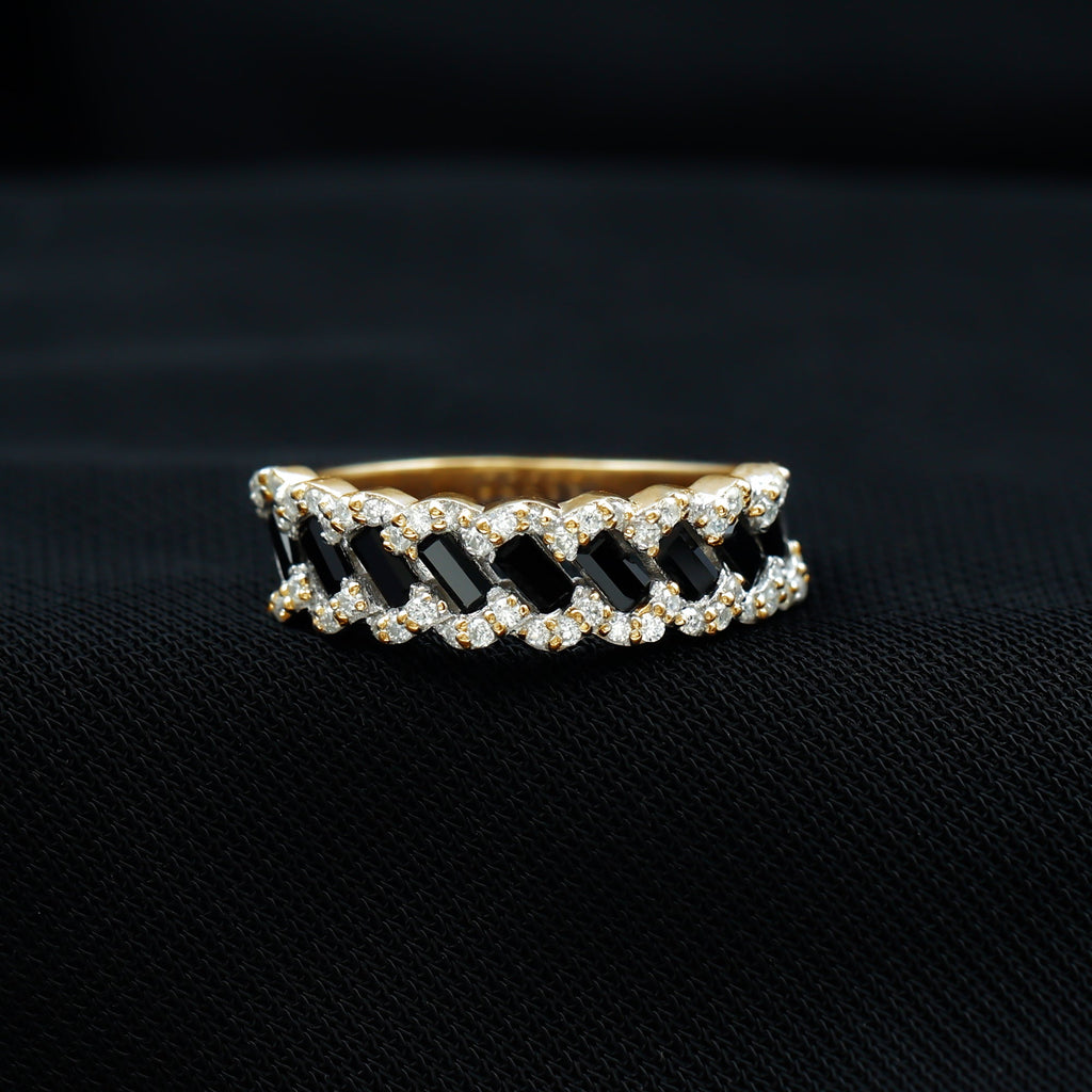 Certified Lab Grown Black and White Diamond Half Eternity Band Ring for Anniversary