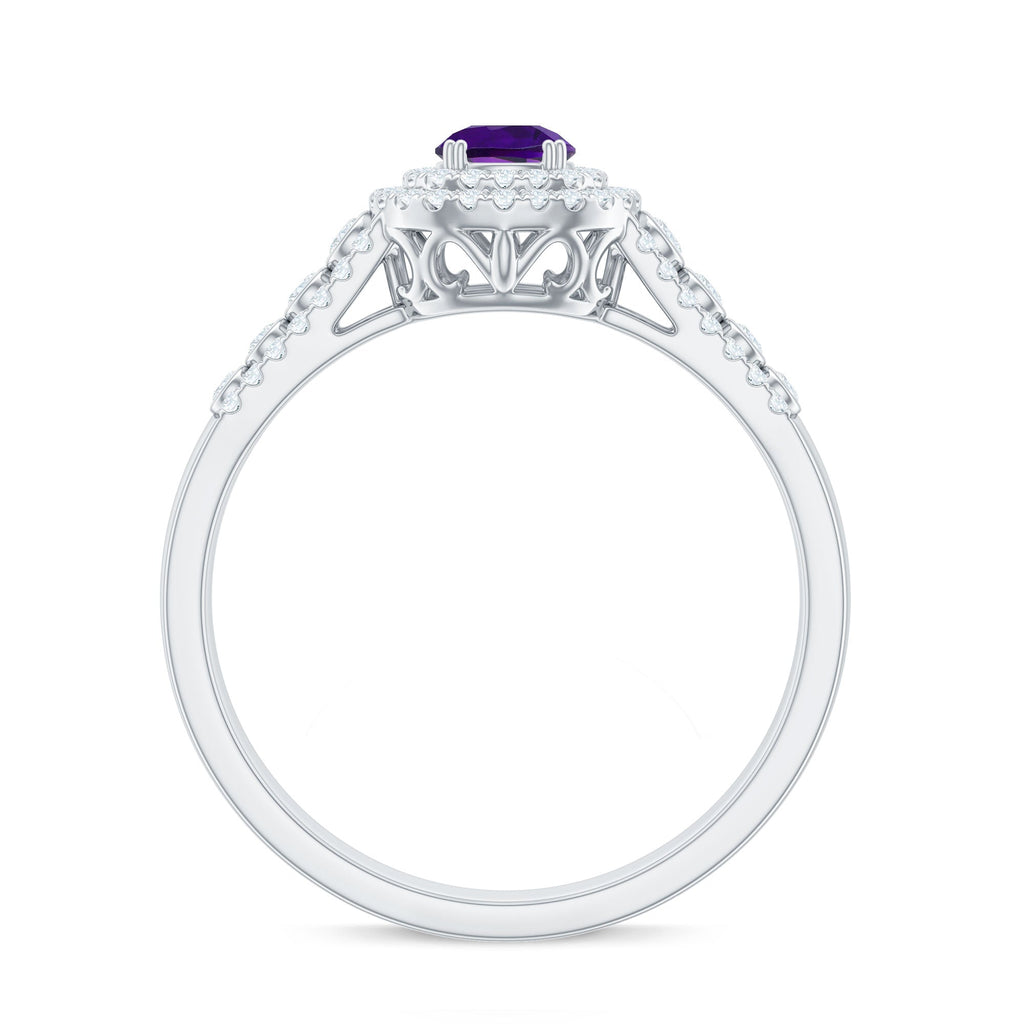 Natural 1.2 Carat Amethyst Engagement Ring with Moissanite Double Halo