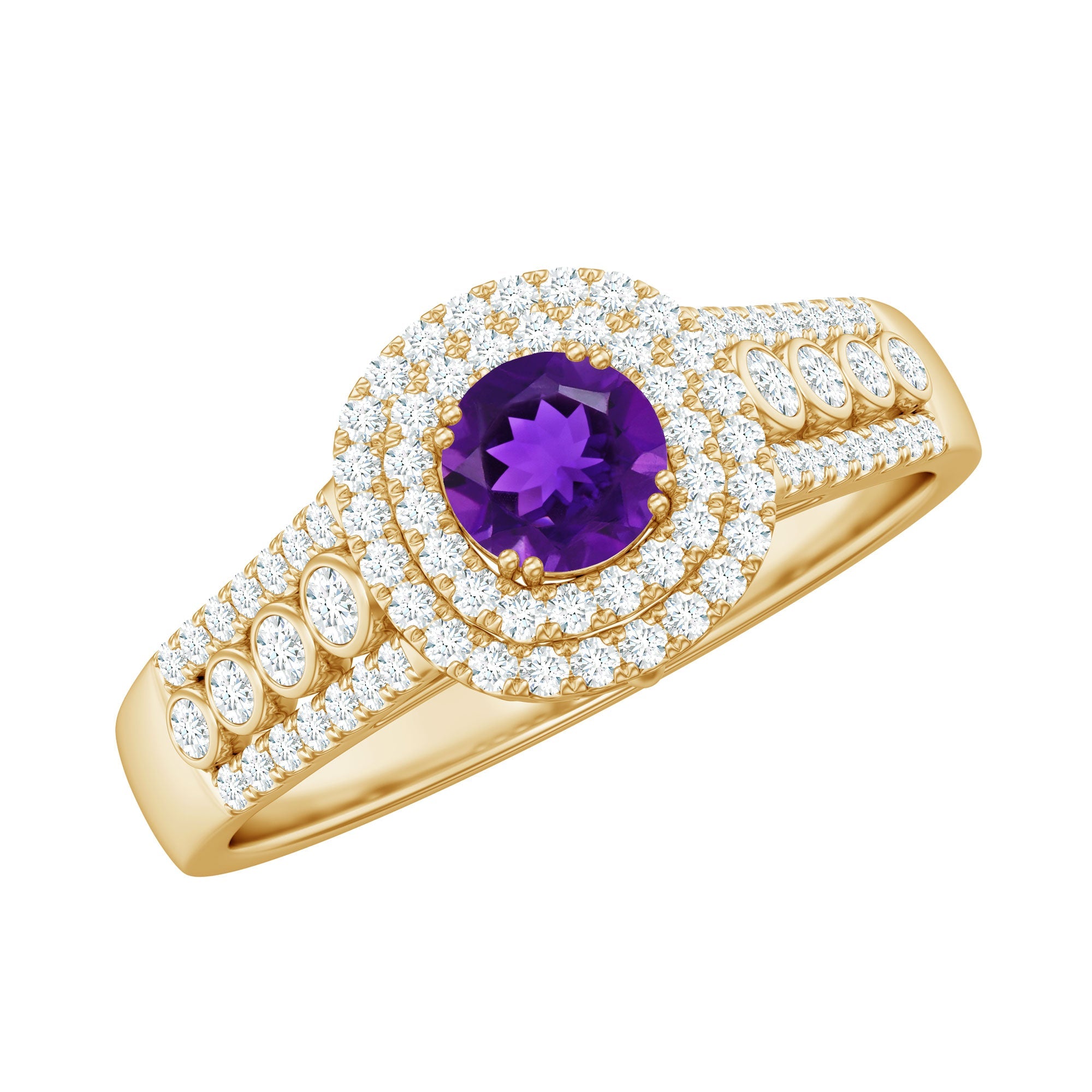Natural 1.2 Carat Amethyst Engagement Ring with Moissanite Double Halo