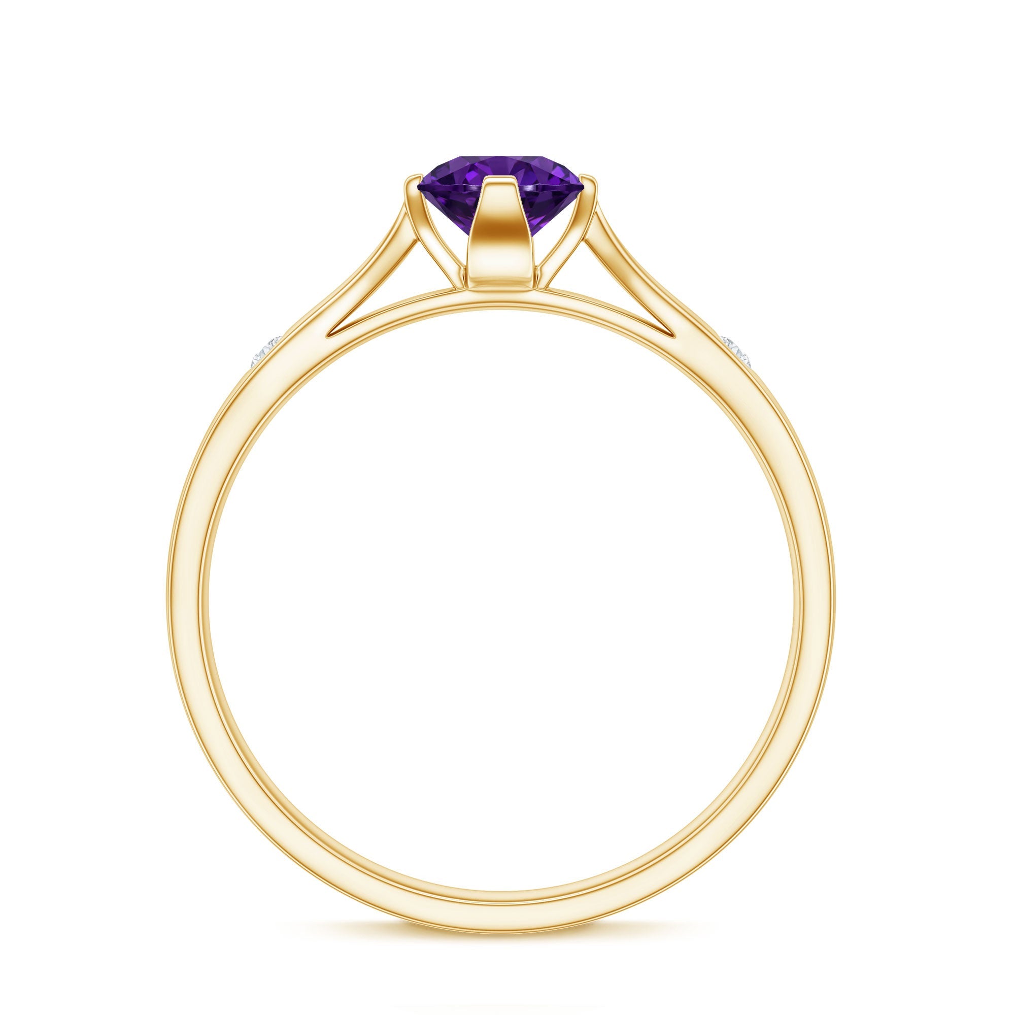 0.4 Carat Solitaire Round Shape Amethyst Ring with Diamond
