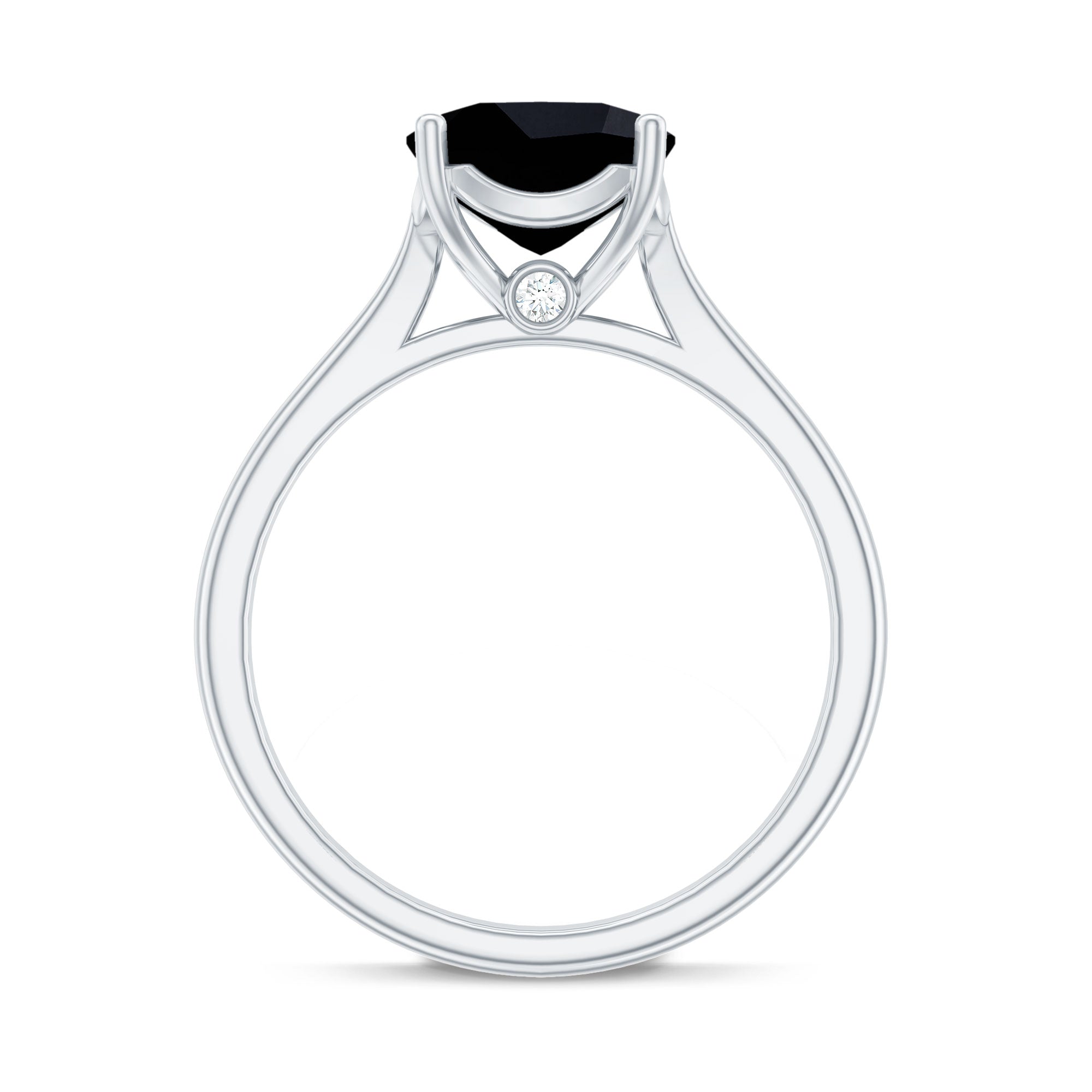 2 Carat Cushion Cut Black Spinel Solitaire Engagement Ring
