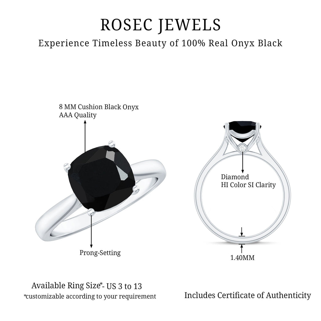 2 Carat Cushion Cut Black Onyx Solitaire Engagement Ring