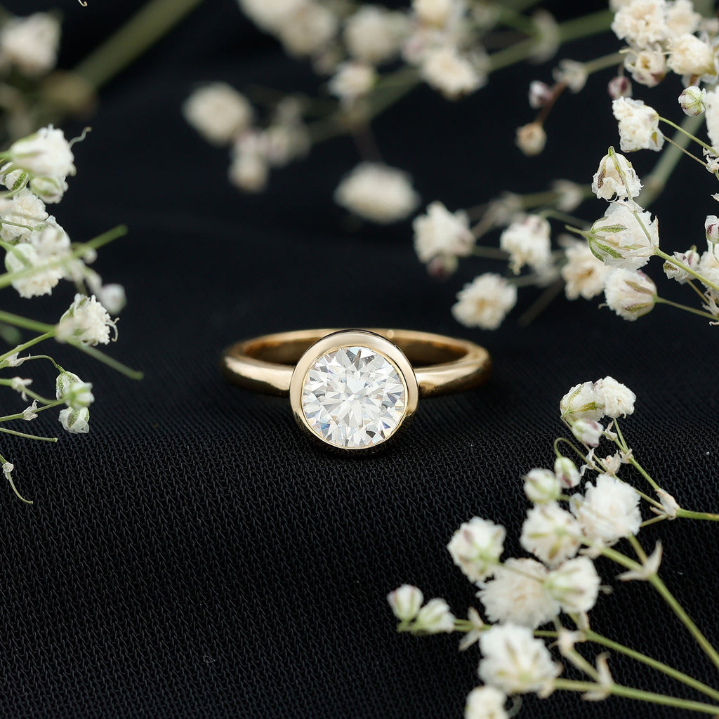 Bezel Set Moissanite Solitaire Ring For Engagement