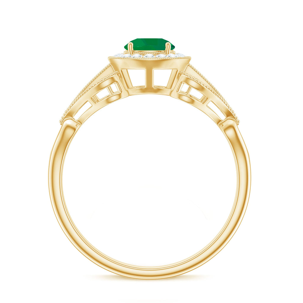 AAA Quality Emerald and Diamond Vintage Inspired Engagement Ring